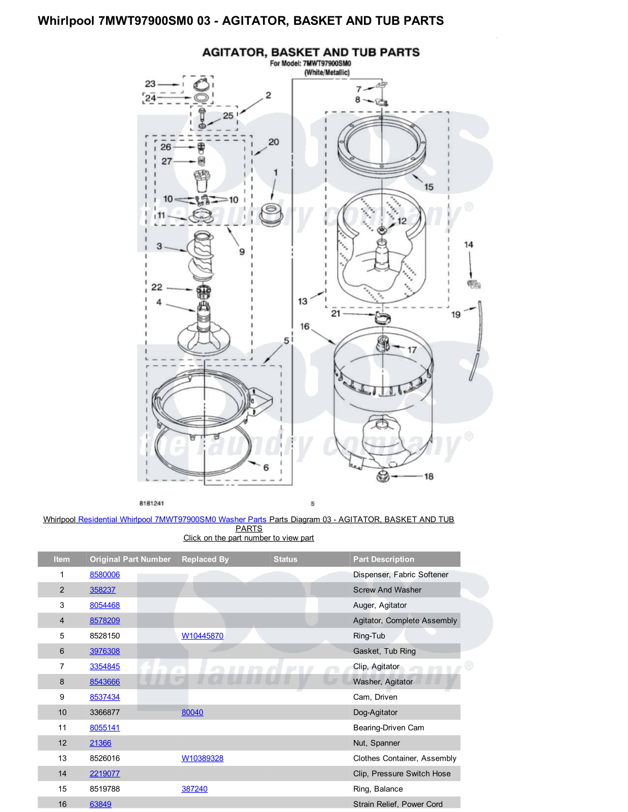 Whirlpool 7MWT97900SM0 Parts Diagram