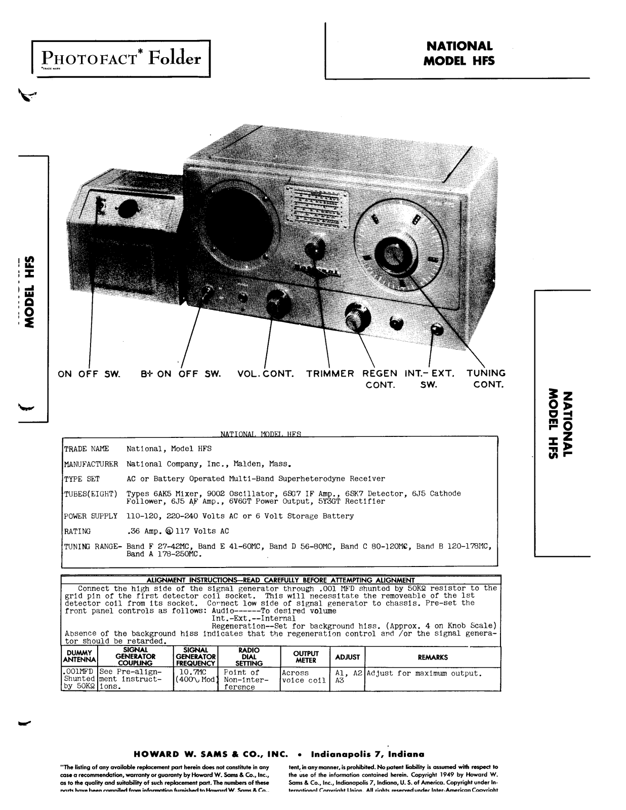 NATIONAL RADIO HFS User Manual