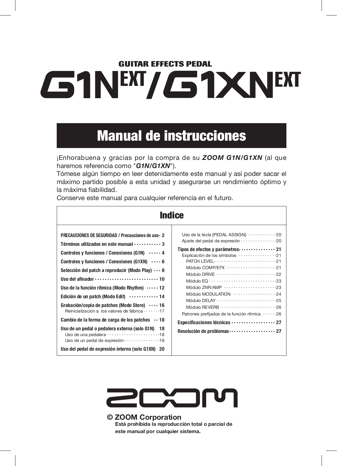 Zoom G1XN, G1N User Manual