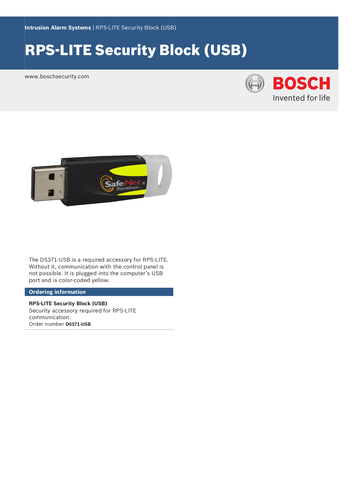 Bosch D5371-USB Specsheet