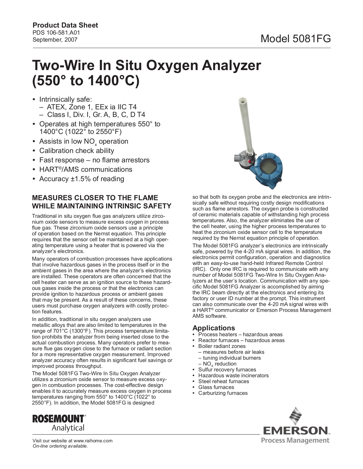 Rosemount Analytical 5081FG Specifications