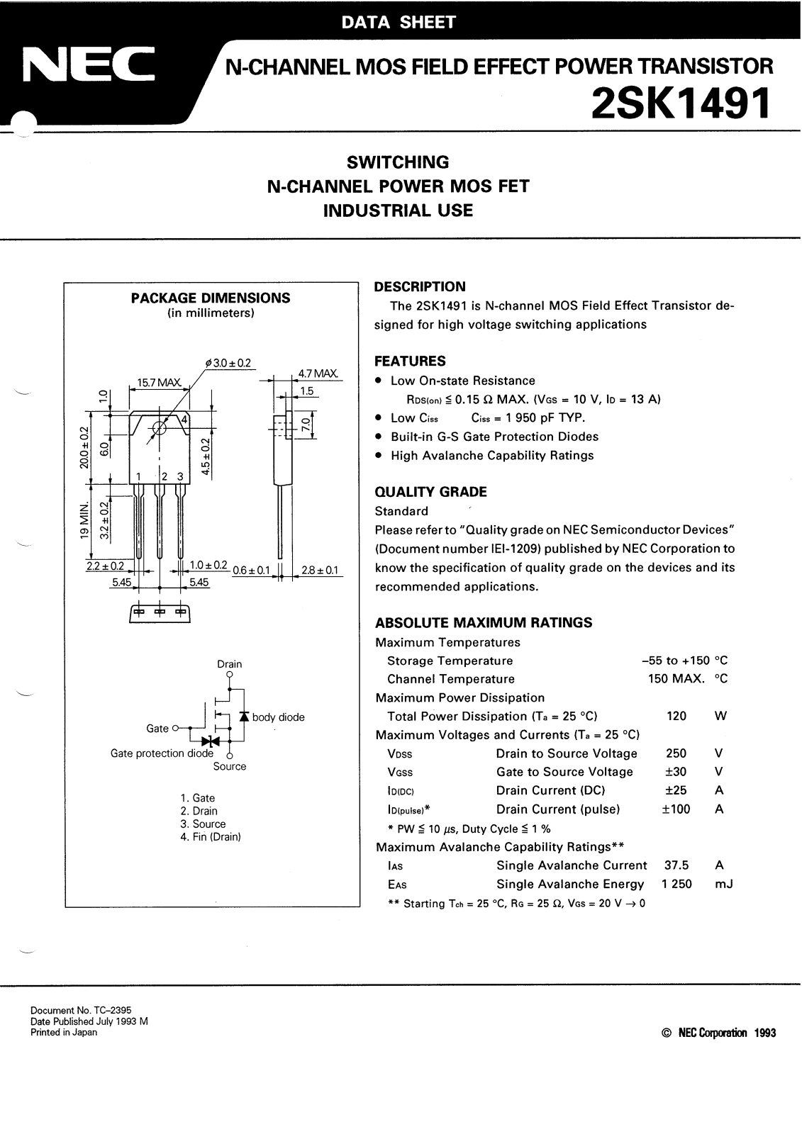 NEC 2SK1491 Datasheet