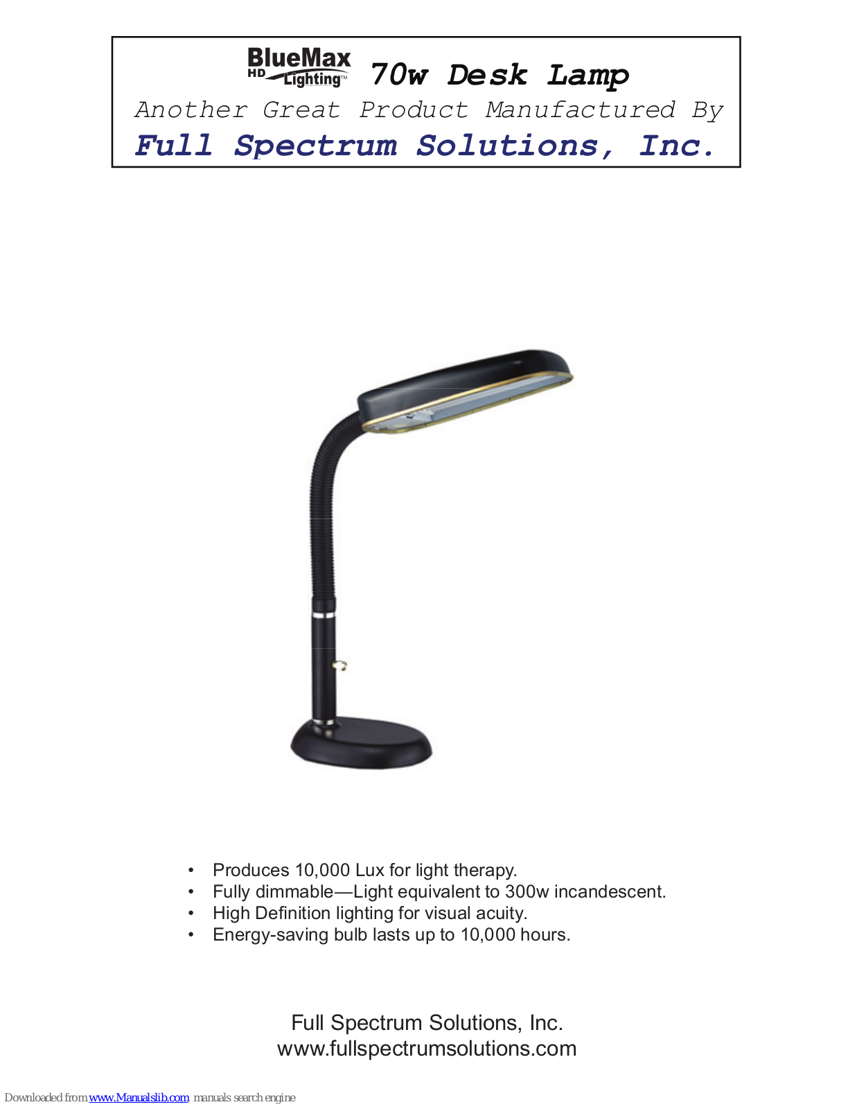 Full Spectrum Solutions Desk Lamp Quick Manual - ManualMachine.com