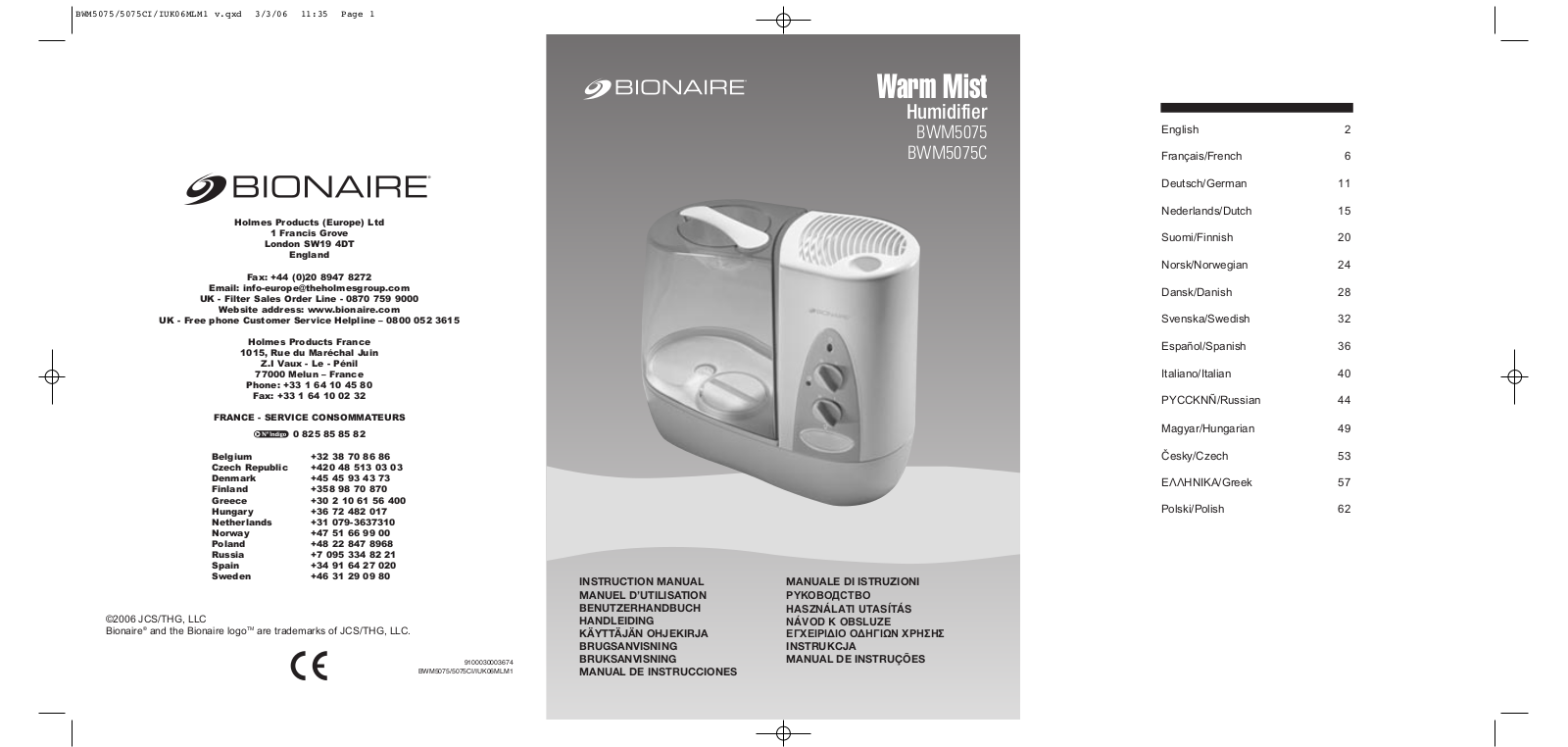 BIONAIRE BWM5075 User Manual