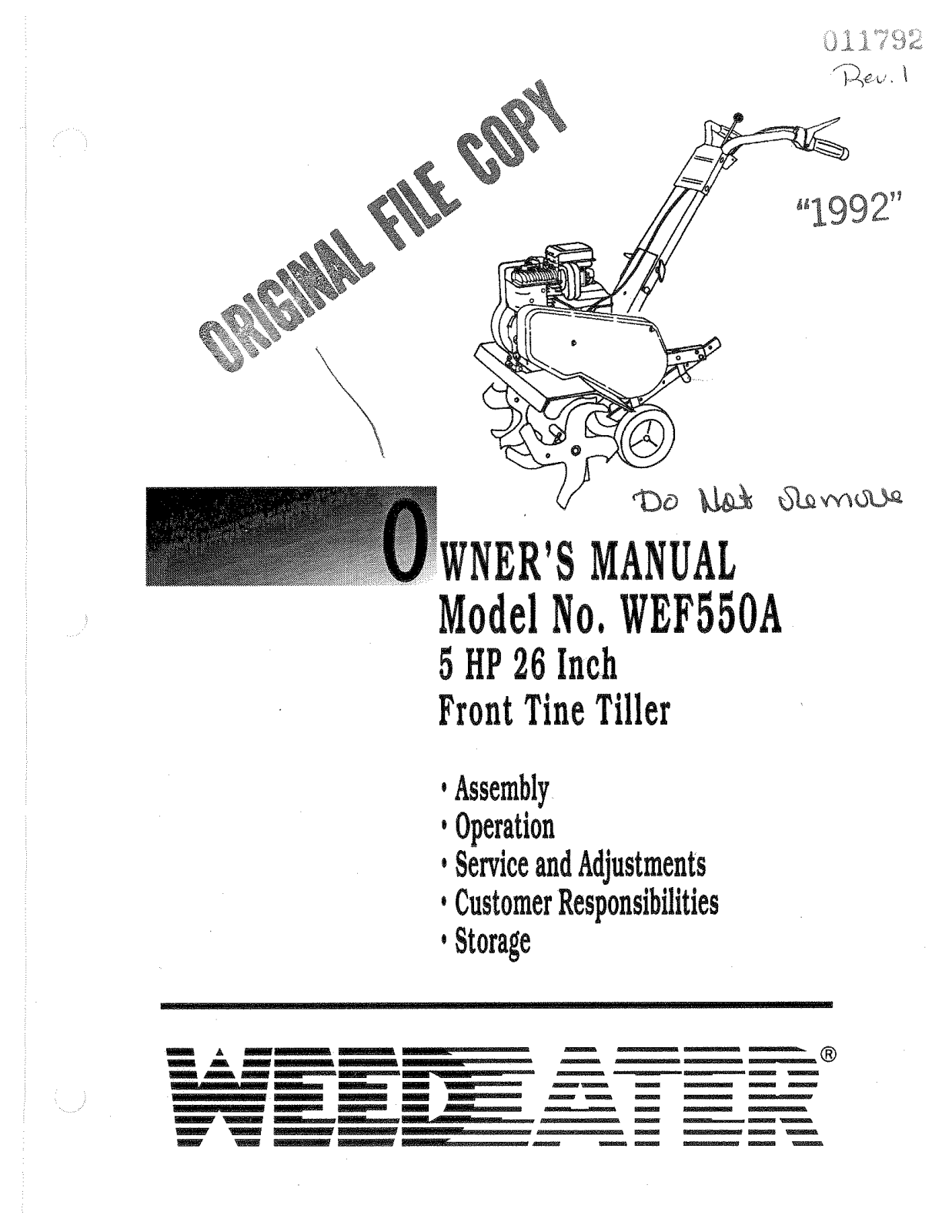 Weed Eater 11792, WEF550A User Manual