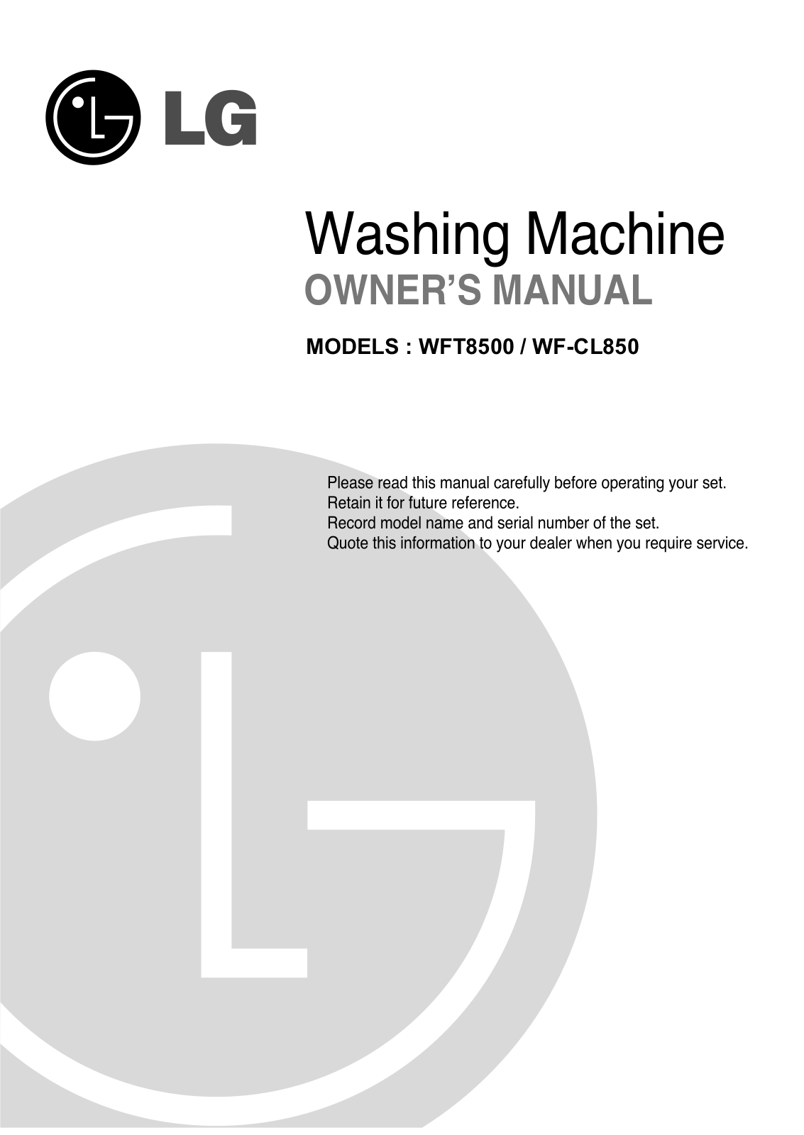 LG WF-CL850 Instruction manual