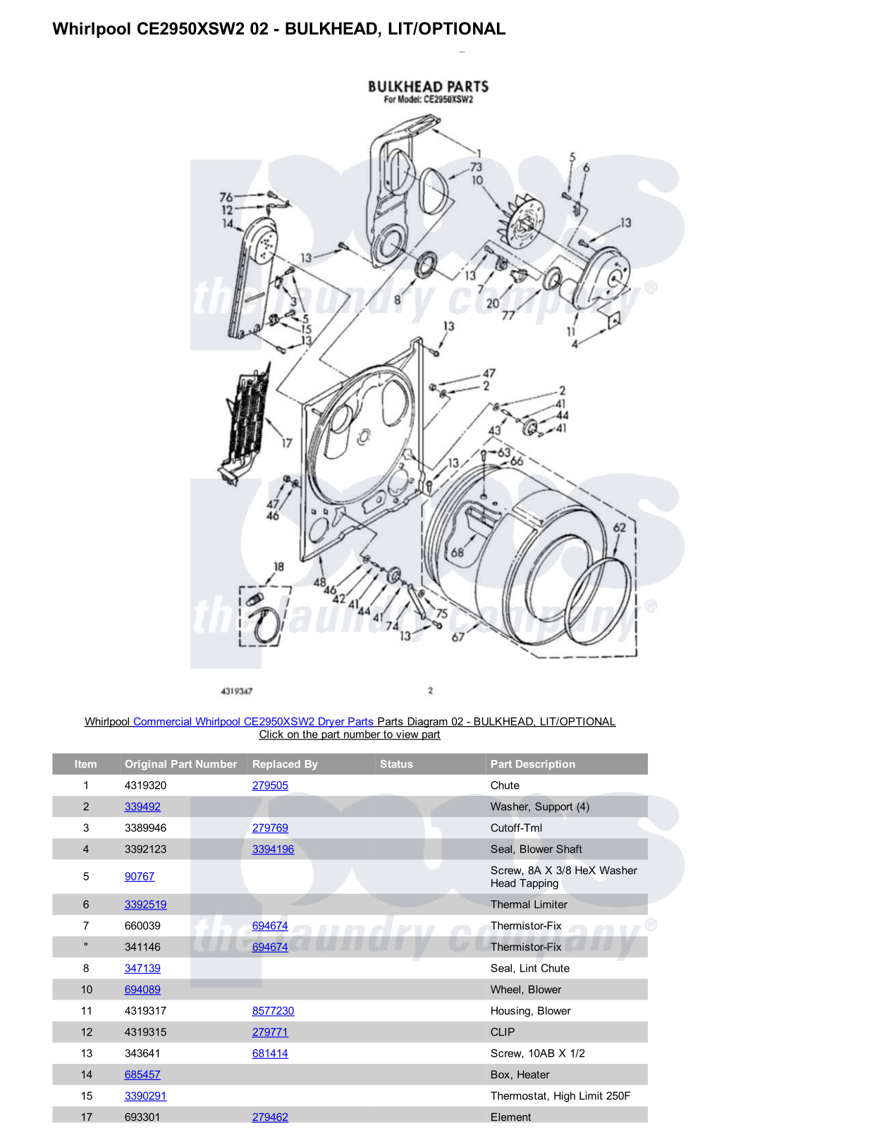Whirlpool CE2950XSW2 Parts Diagram