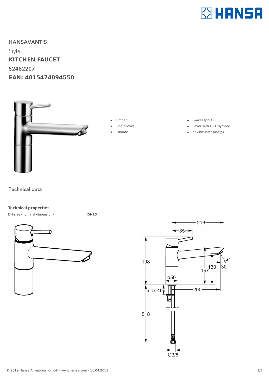 Hansa 52482207 Datasheet