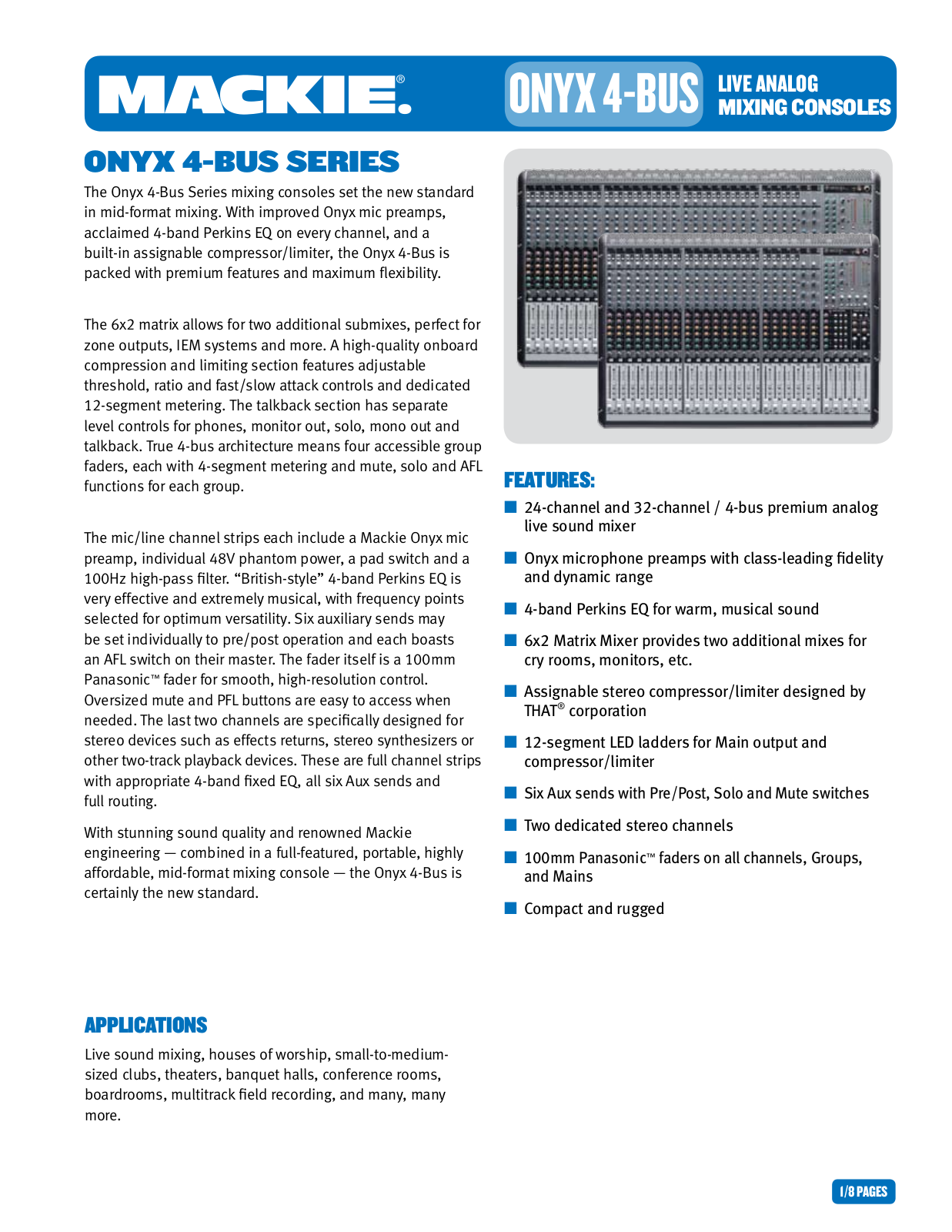 Mackie ONYX 4-BUS Series, Onyx 24-4, Onyx 32-4 Specifications