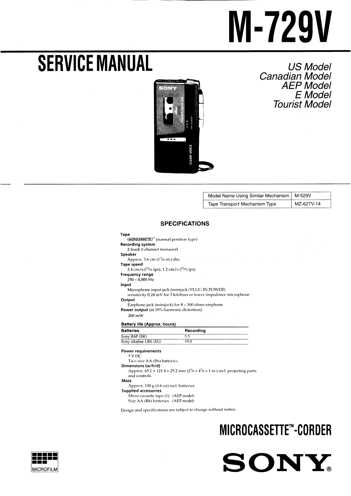 Sony M-729-V Service manual