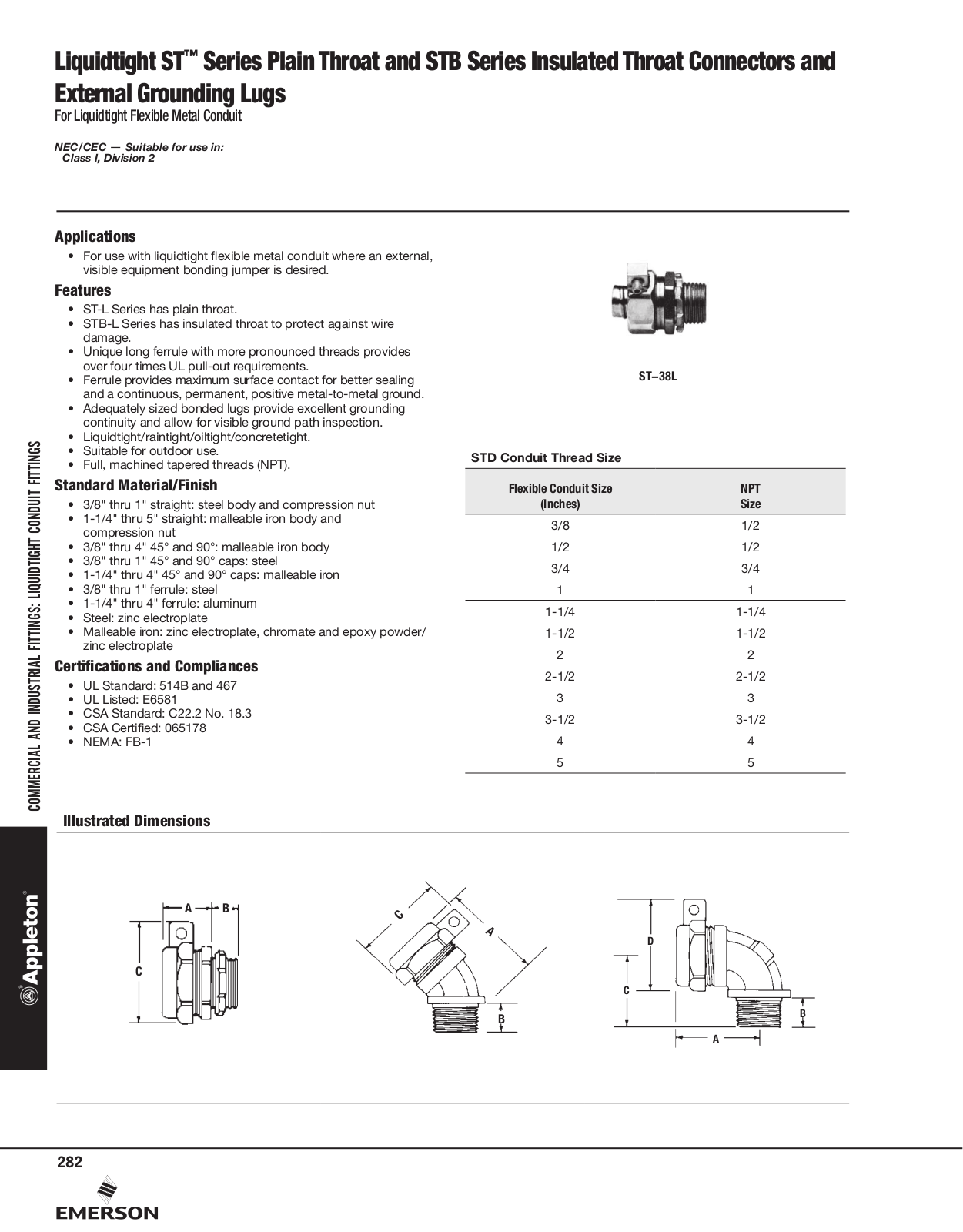 Appleton Liquidtight ST™ Series Plain Throat and STB Series Insulated Throat Connectors and Catalog Page