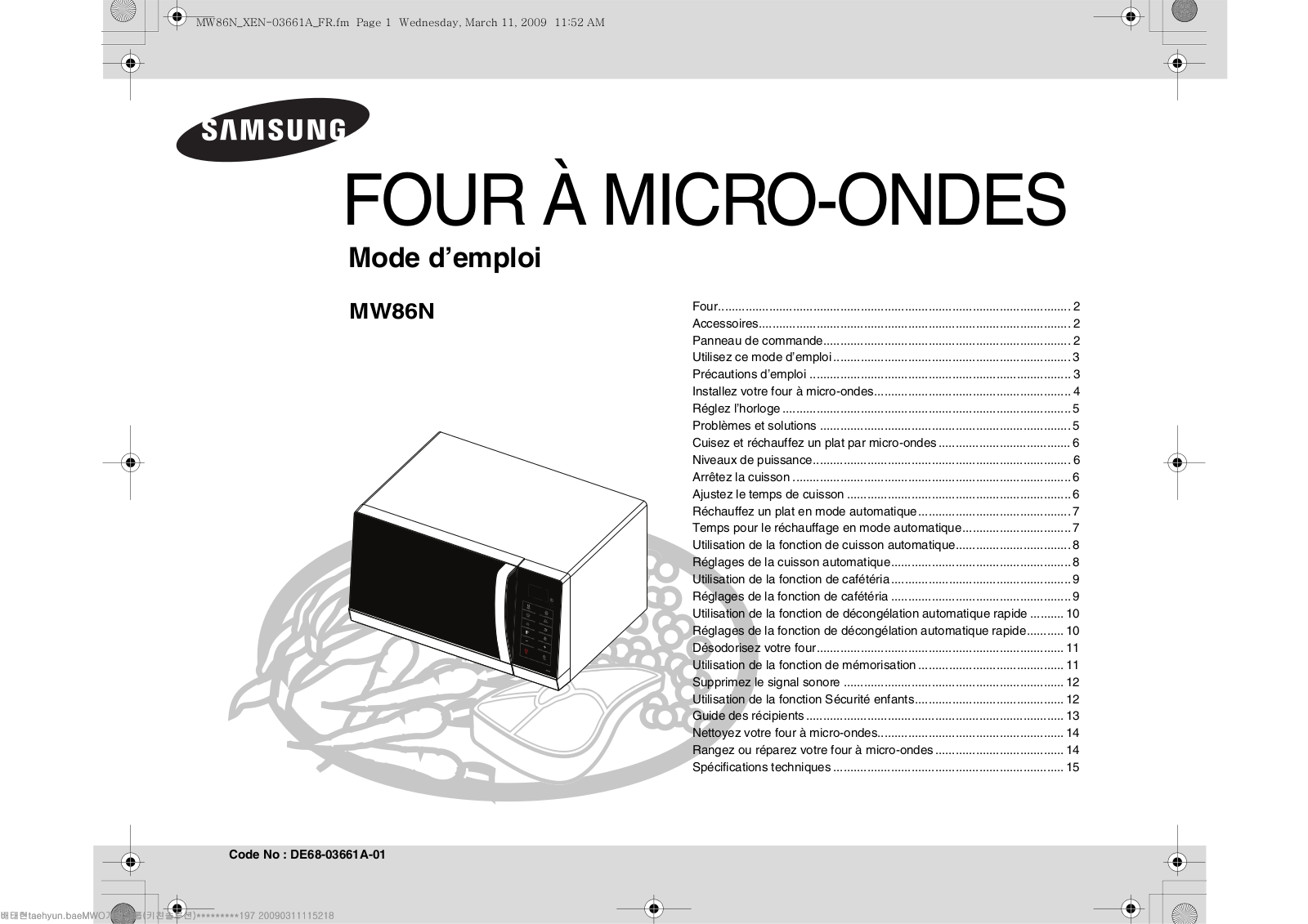 SAMSUNG MW86N, MW86N-S User Manual