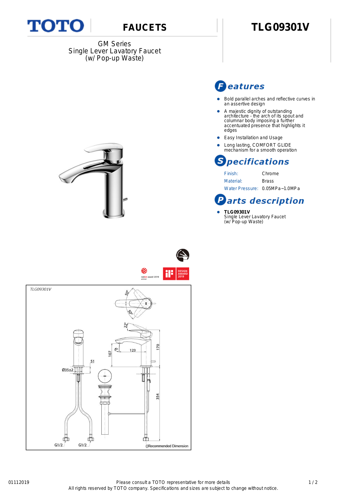 TOTO TLG09301V Product information