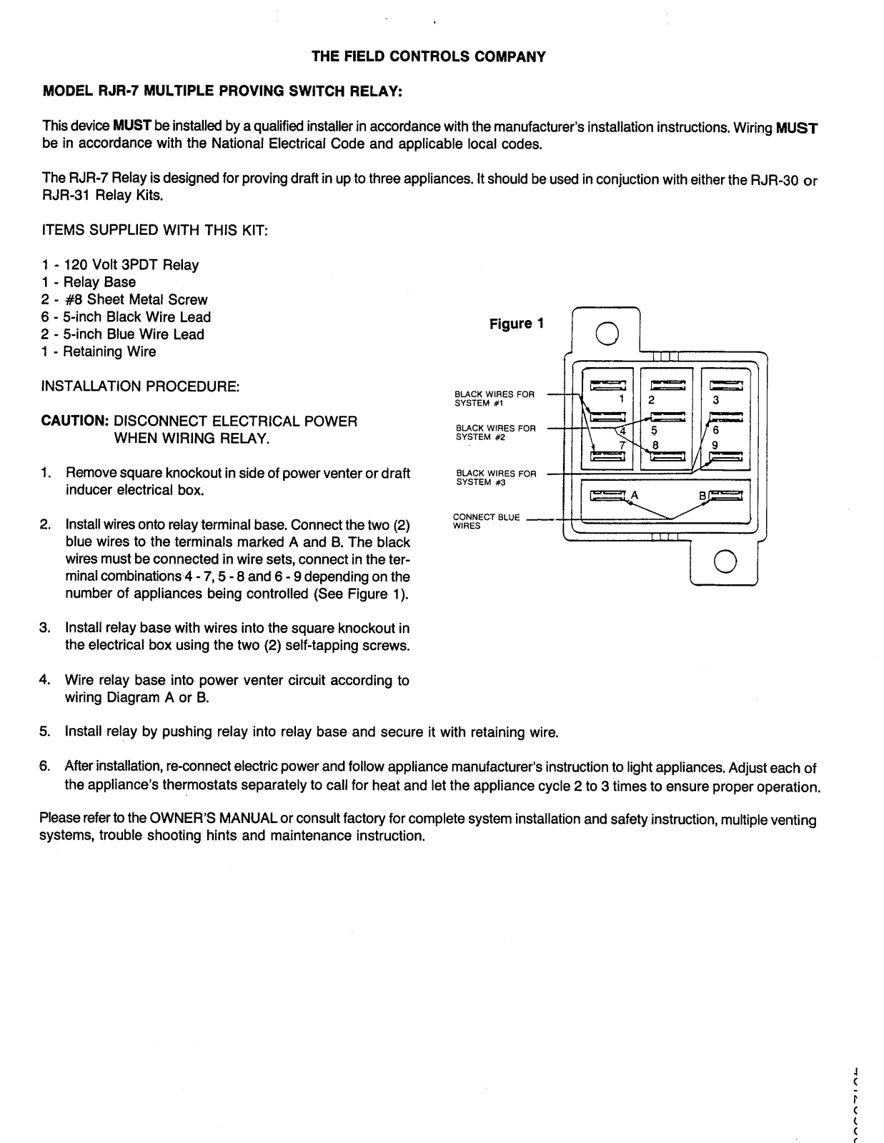 Field controls RJR-7 User Manual