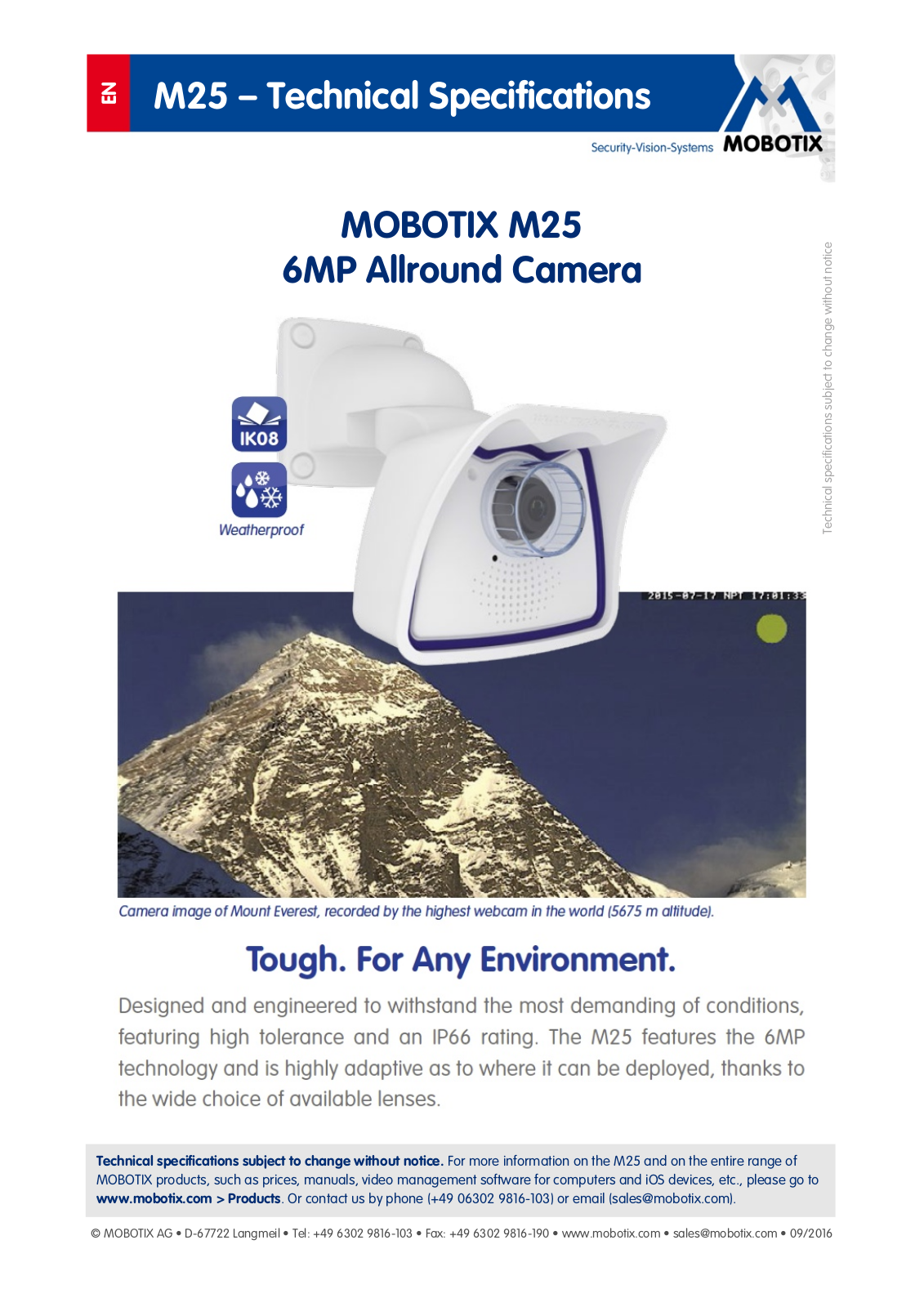 Mobotix MX-M25-D016, MX-M25-BOD1-N Specsheet