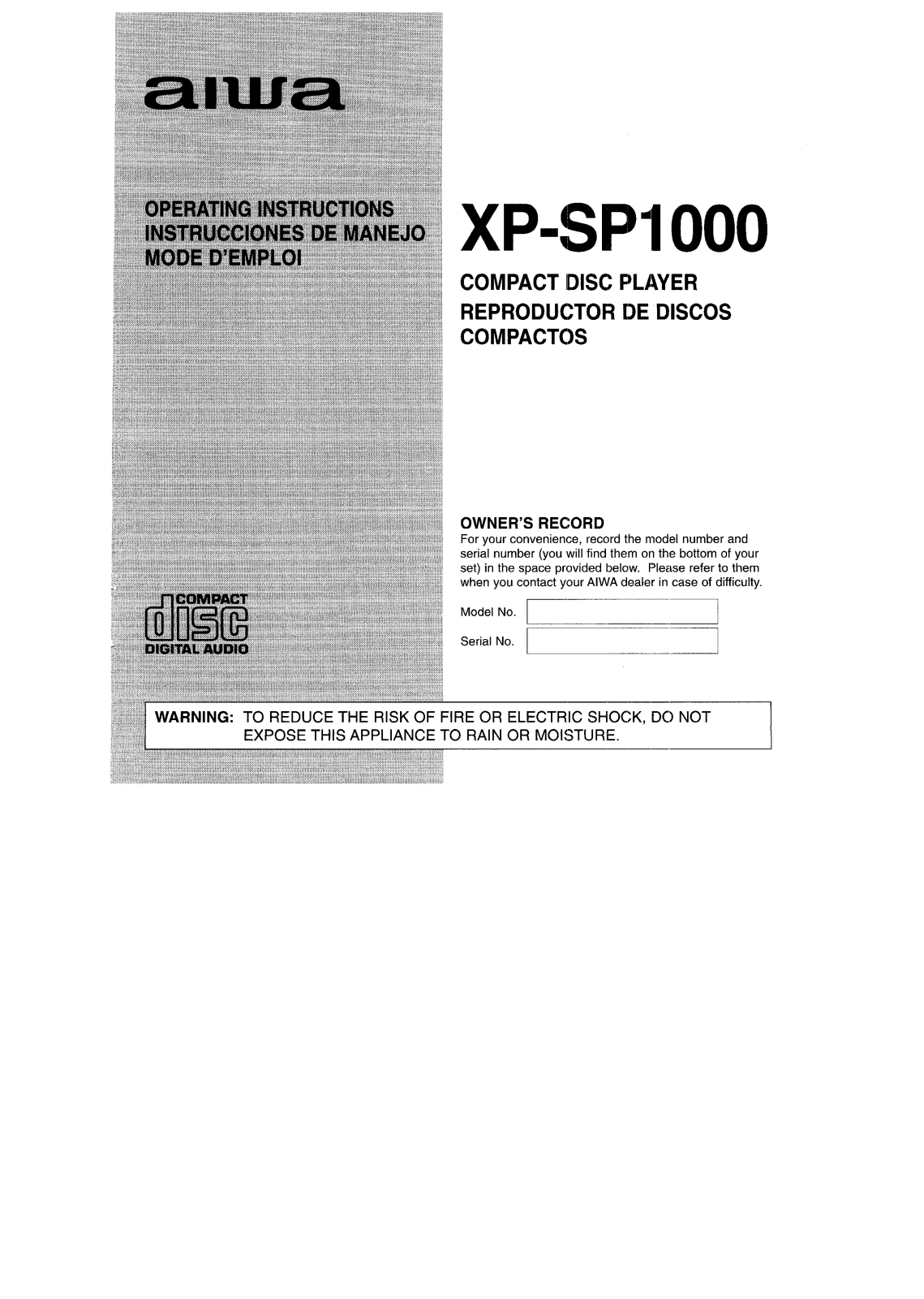 AIWA XP-SP1000 Operating Instructions