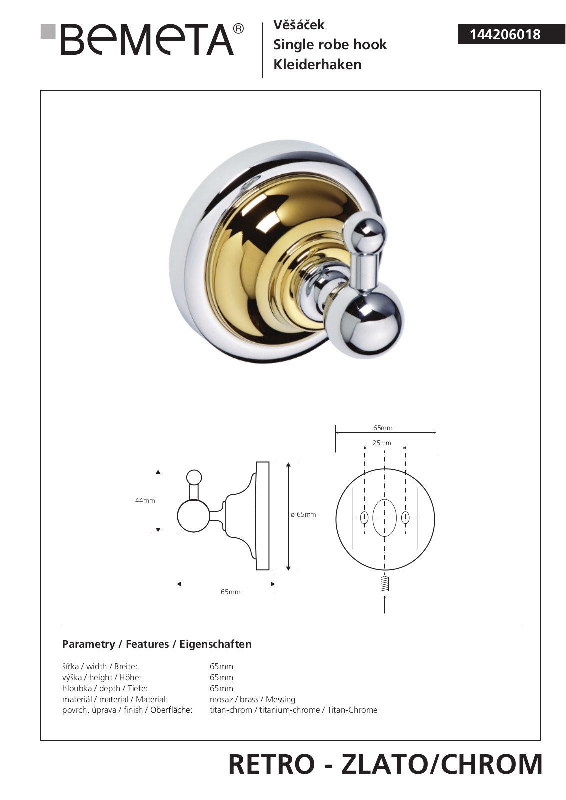 Bemeta RETRO - BRONZ 144206018 User guide - ManualMachine.com