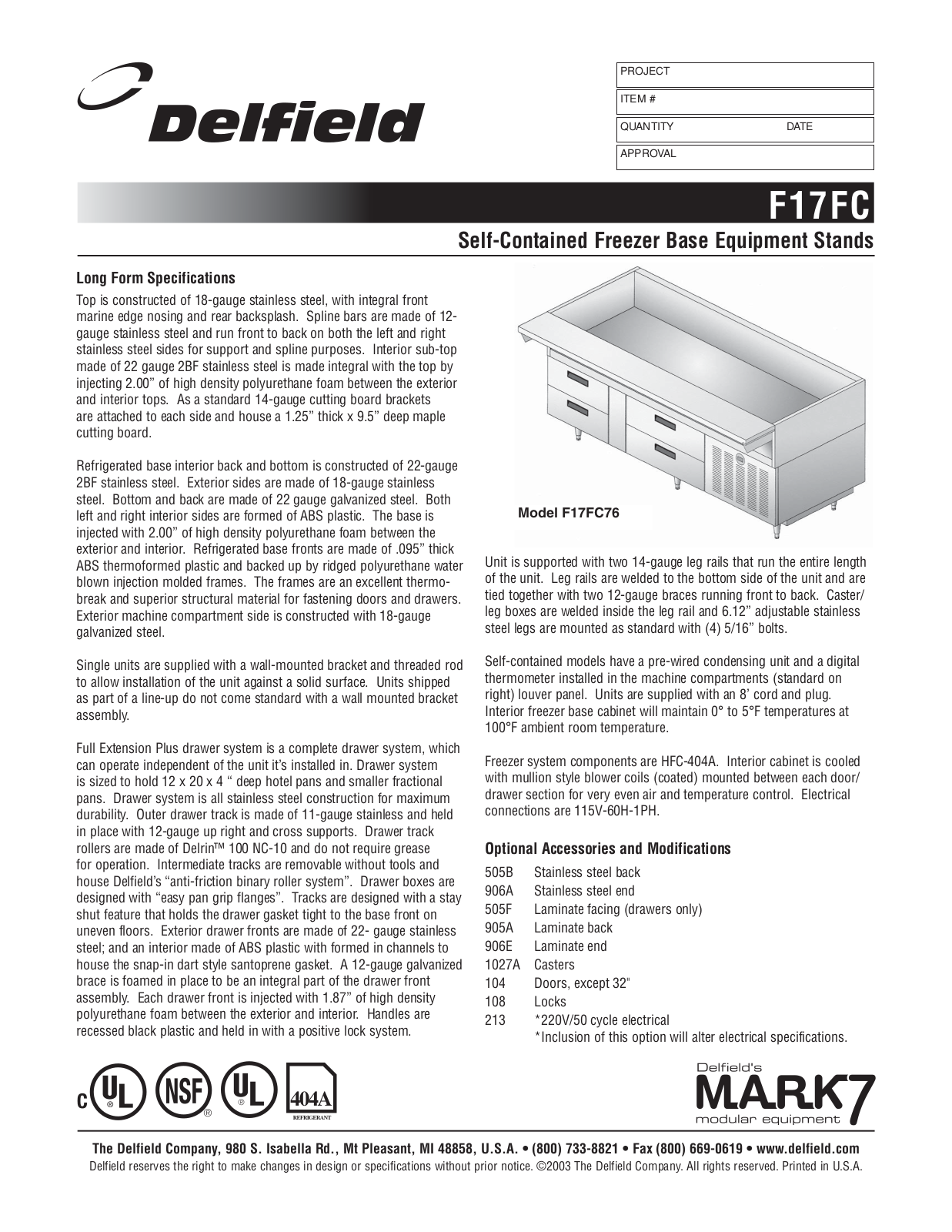 Delfield F17FC General Manual