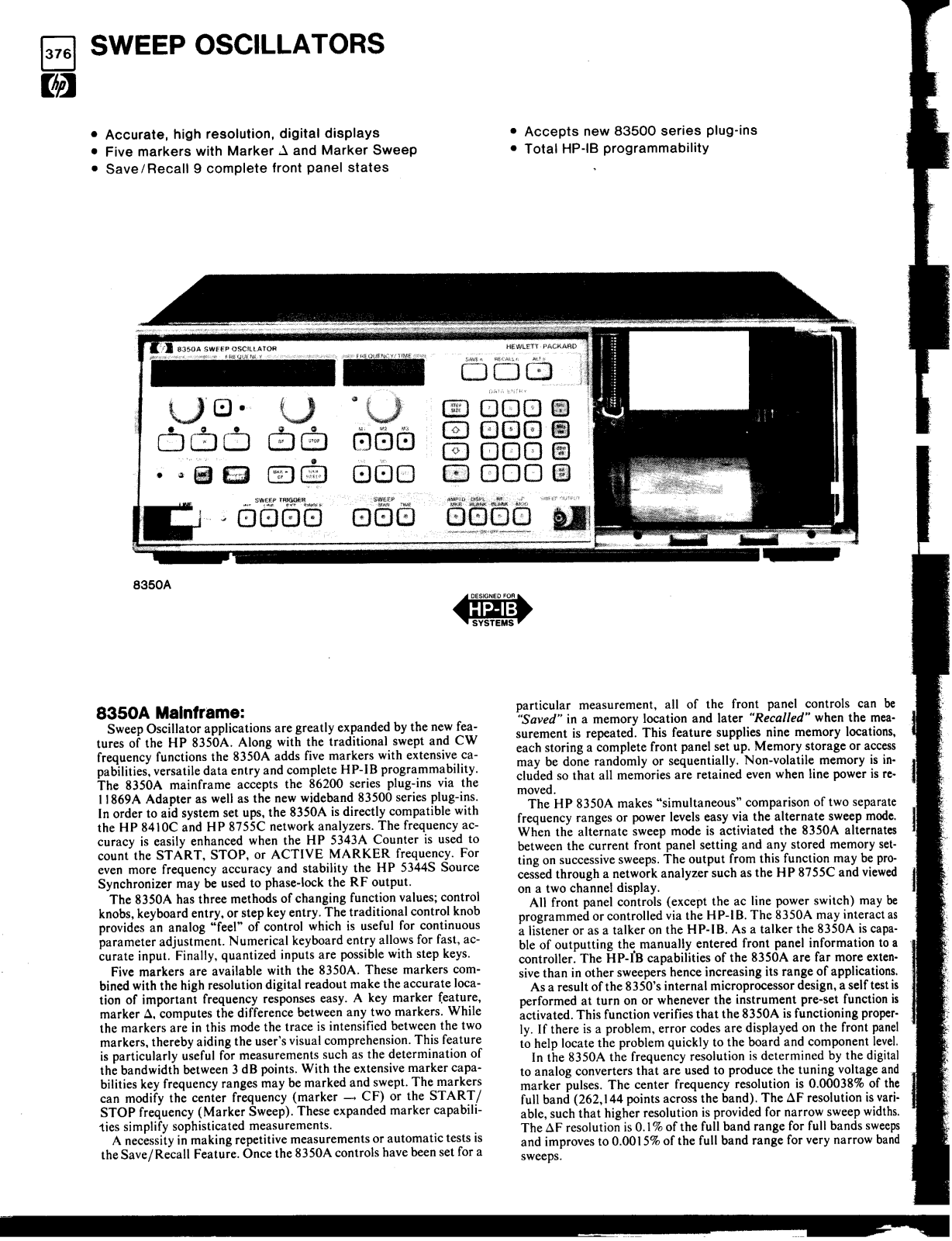 Keysight (Agilent) 8350A Specifications Sheet