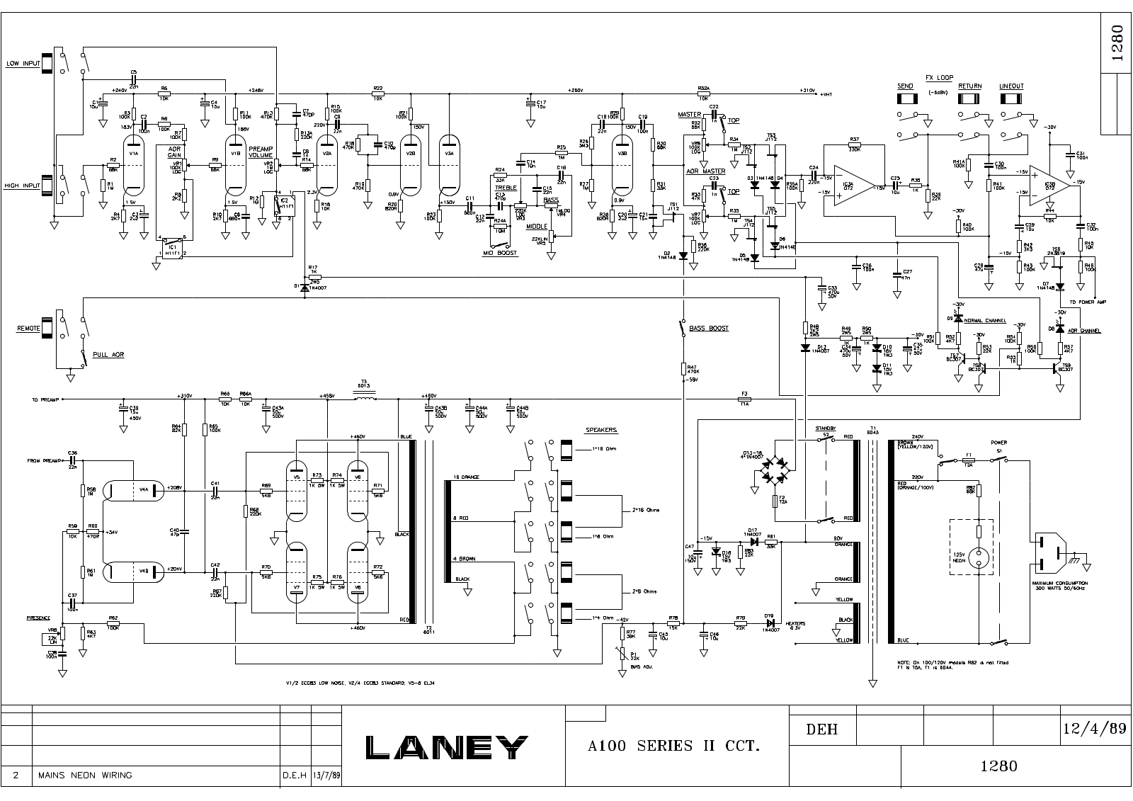 Laney AOR100-S2 Schematic