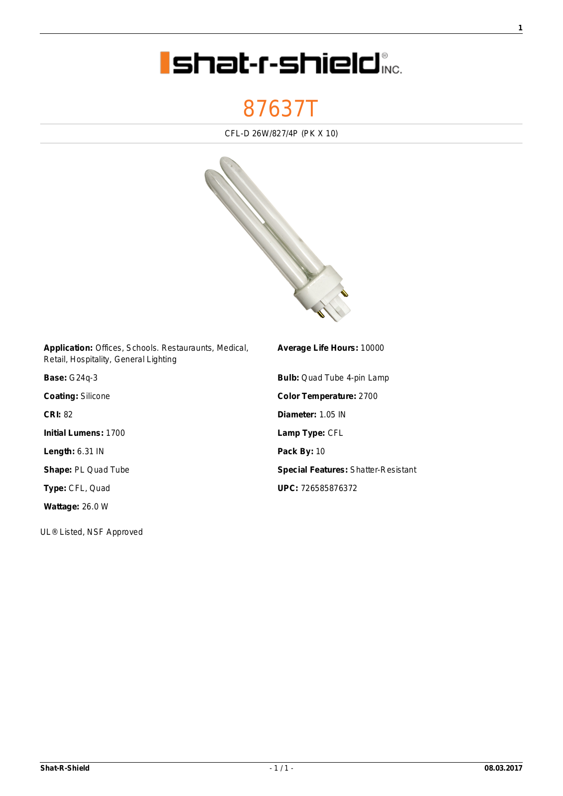 Shat-R-Shield 87637T Data sheet