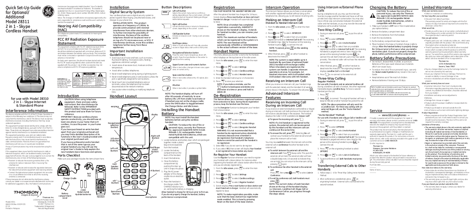 Thomson 28311EE1 Instruction