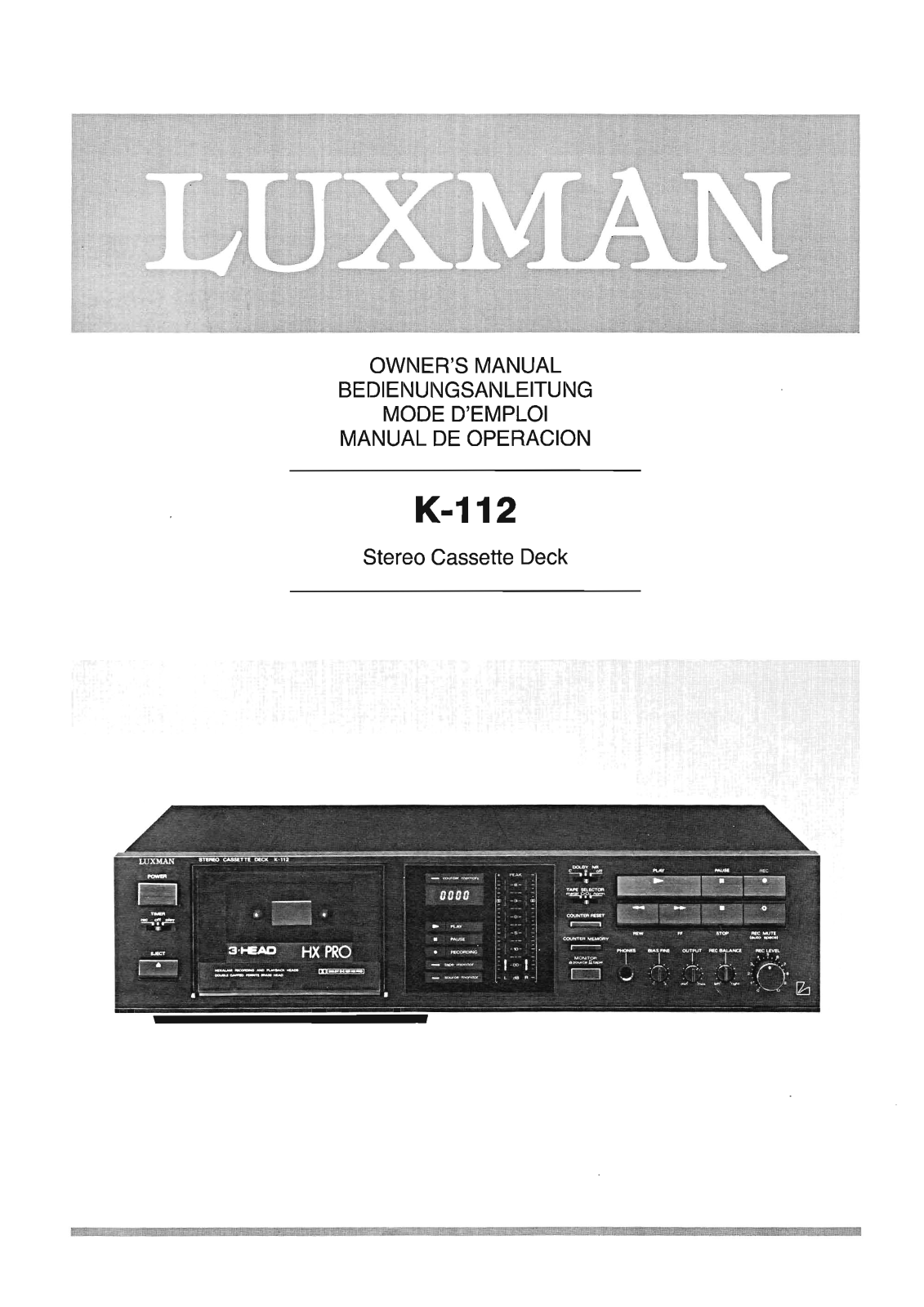 Luxman K-112 Owners Manual