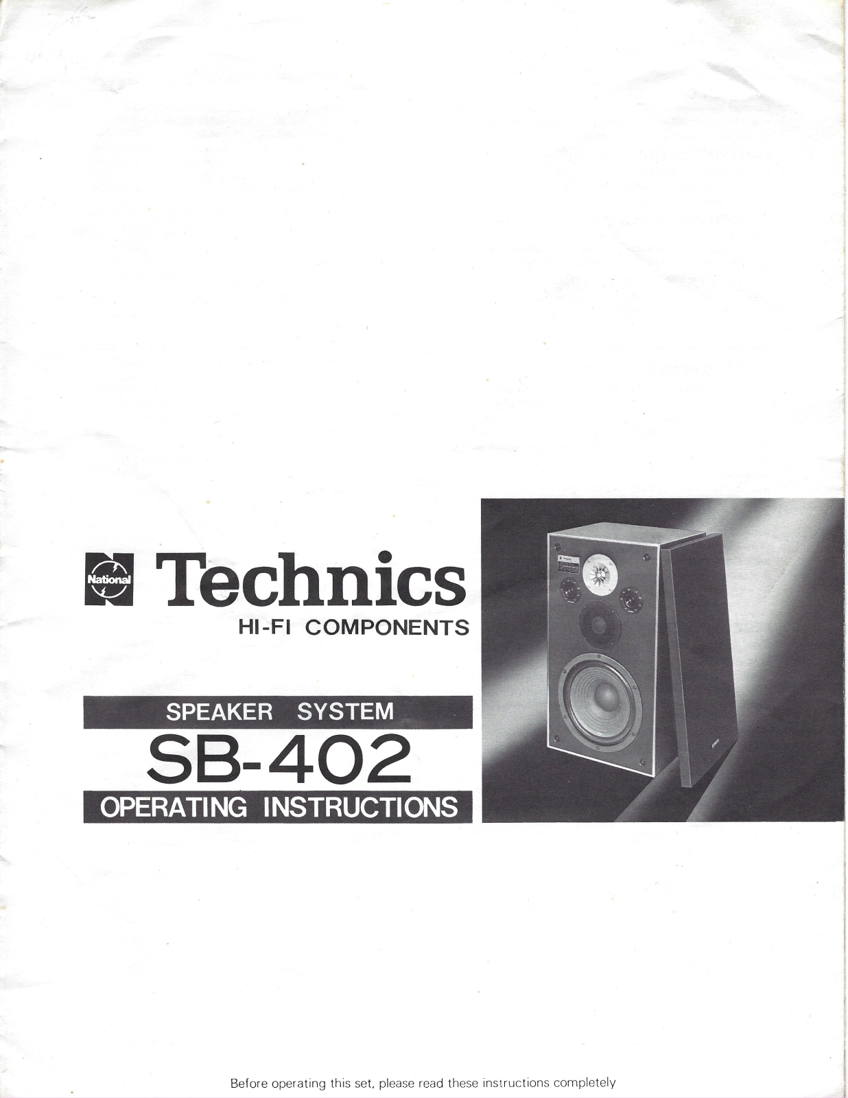 Technics SB-402 Operating Instruction