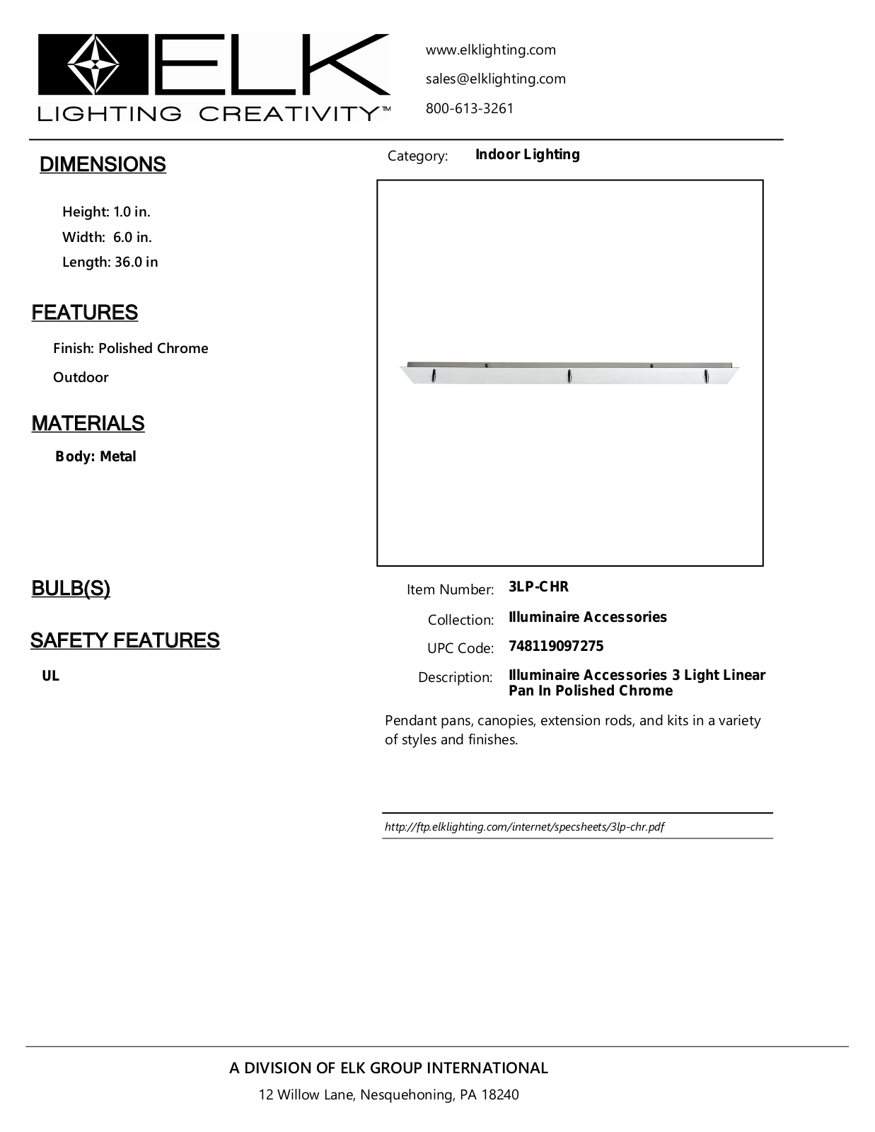 ELK Lighting 3LPCHR Specifications