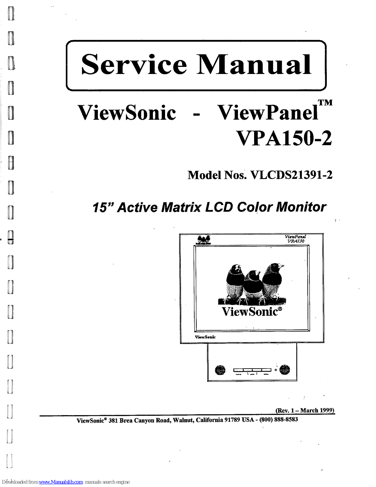 ViewSonic ViewPanel VPA150-2 Service Manual