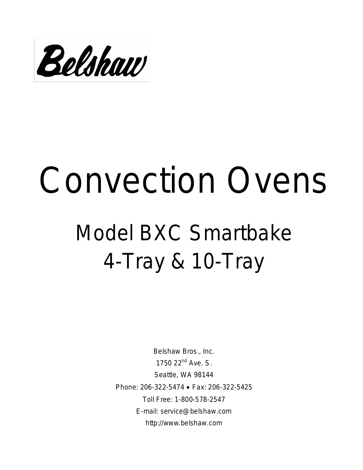 Belshaw Brothers BXC Smartbake User Manual