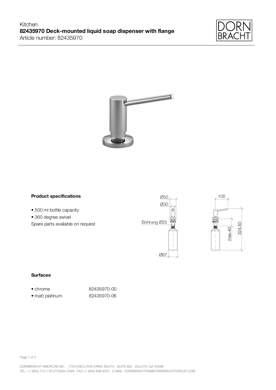 Dornbracht 82435970 Specifications