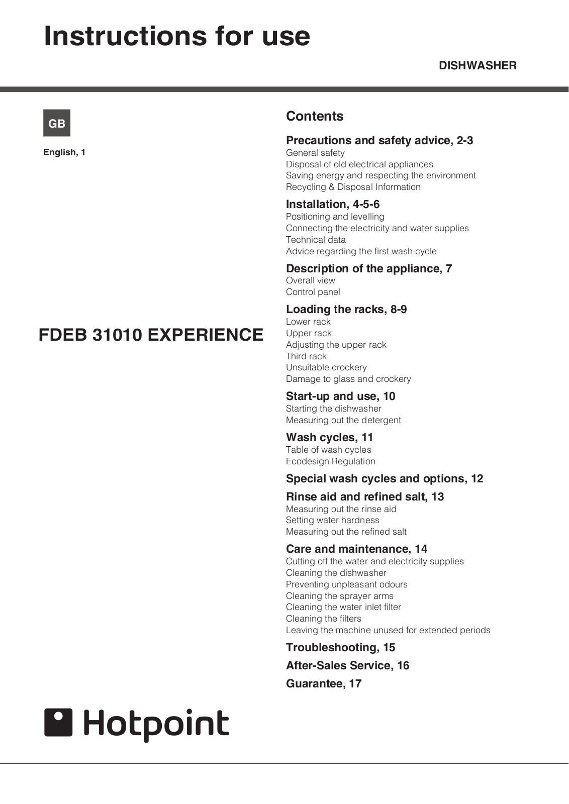 HOTPOINT FDEB 31010 G User Manual