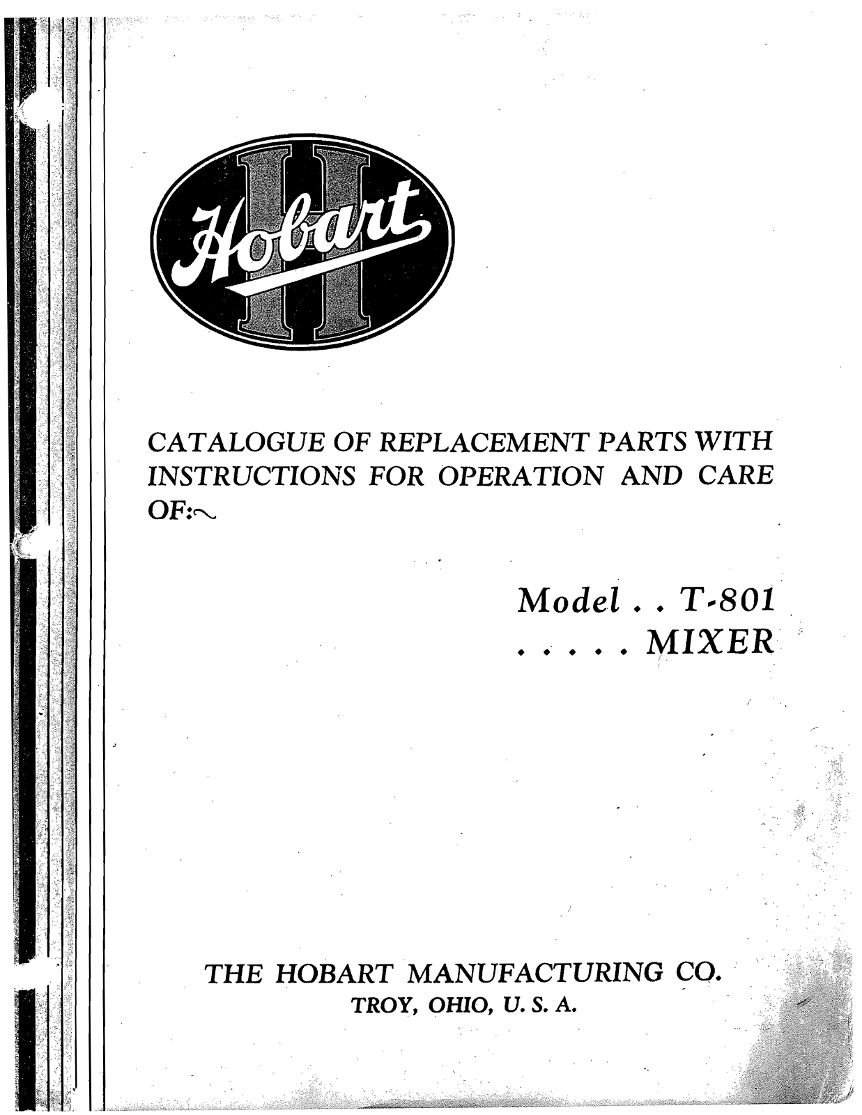 Hobart T-801 Parts List