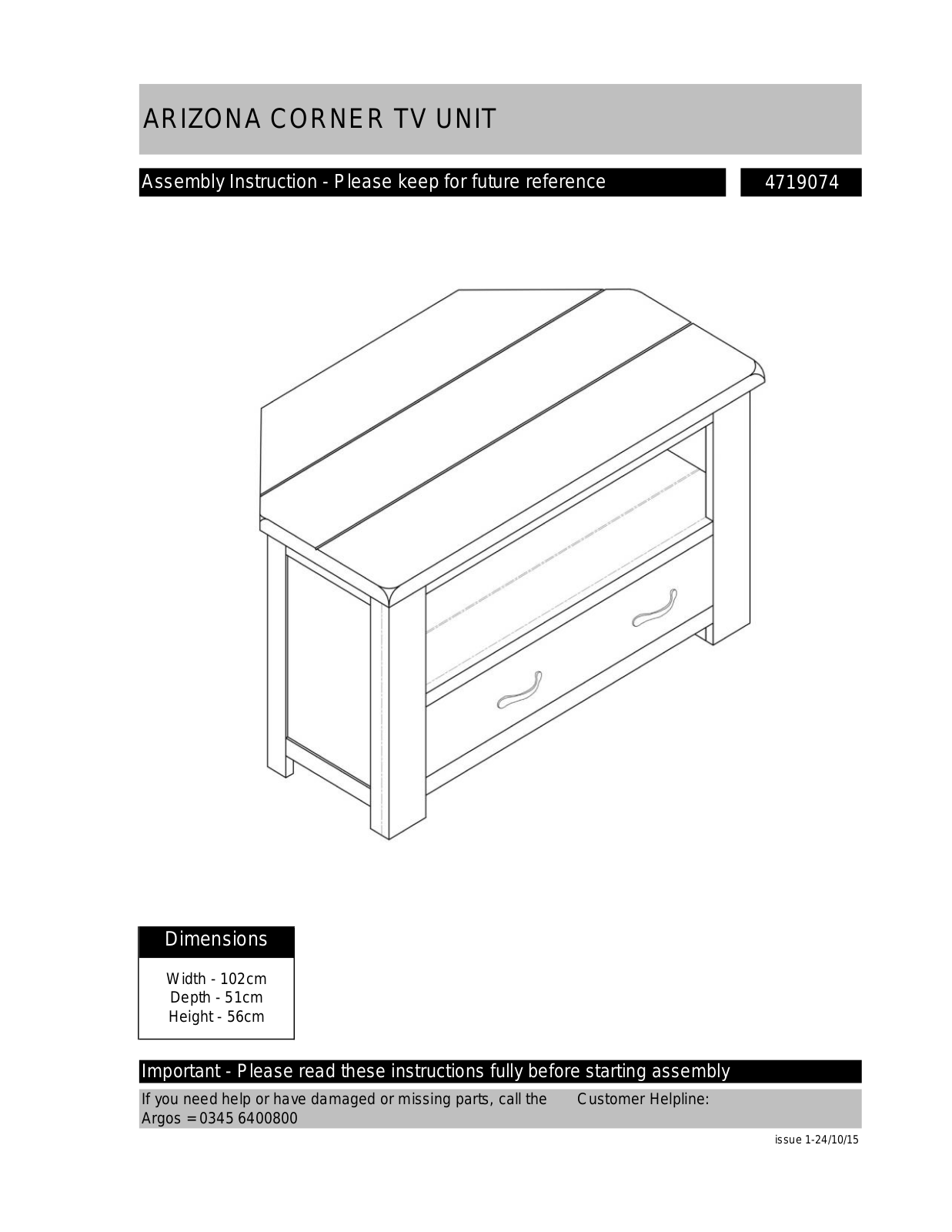 Argos 4719074 ASSEMBLY INSTRUCTIONS