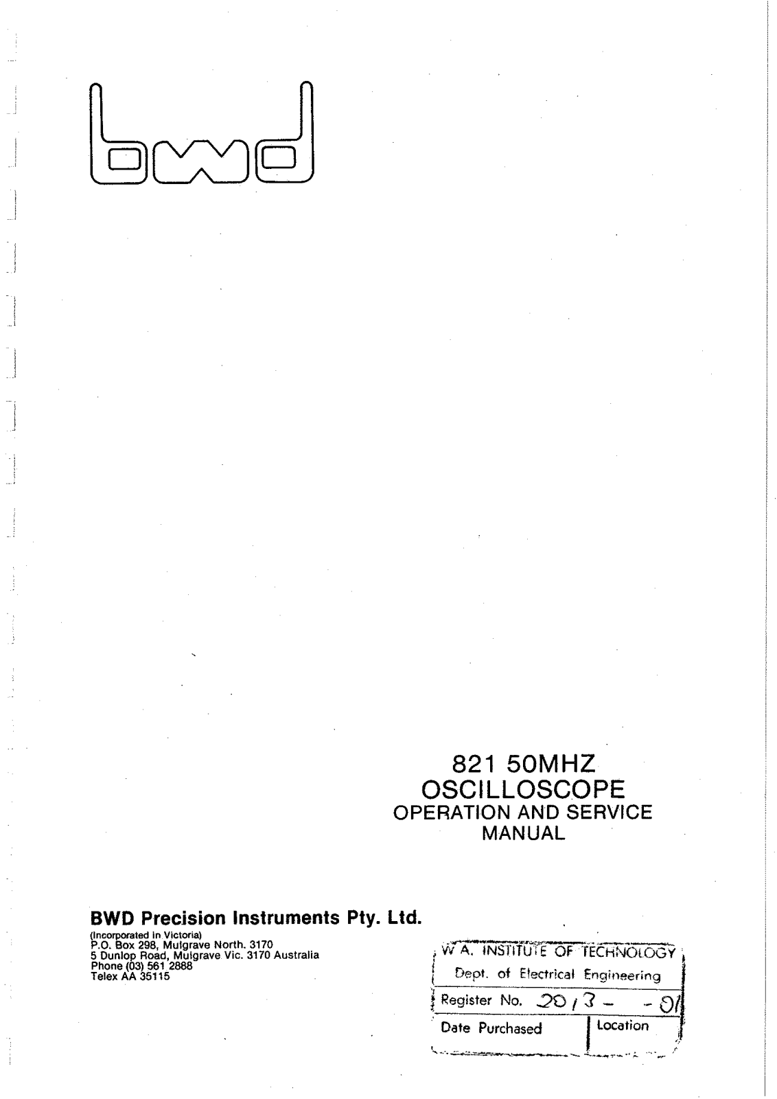 BWD Electronics 821 Service manual - ManualMachine.com