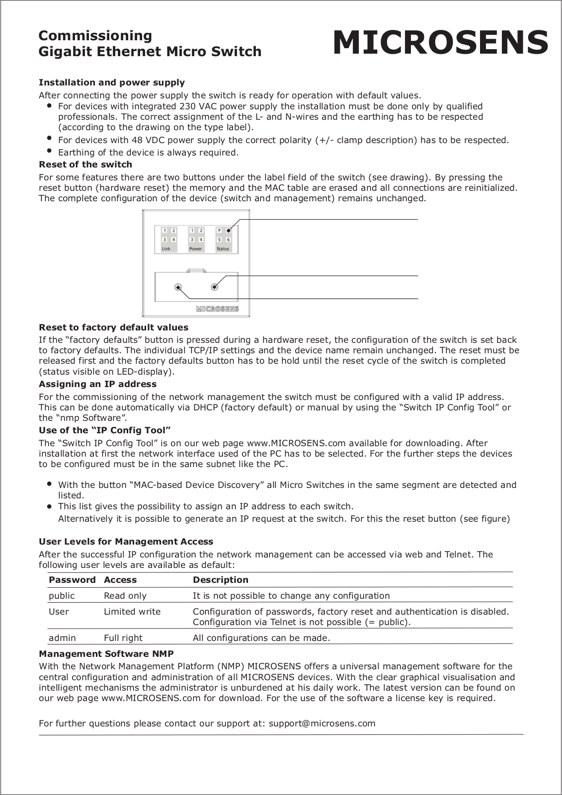 Microsens Gigabit Ethernet Micro Switch 5 Port PoE User Manual