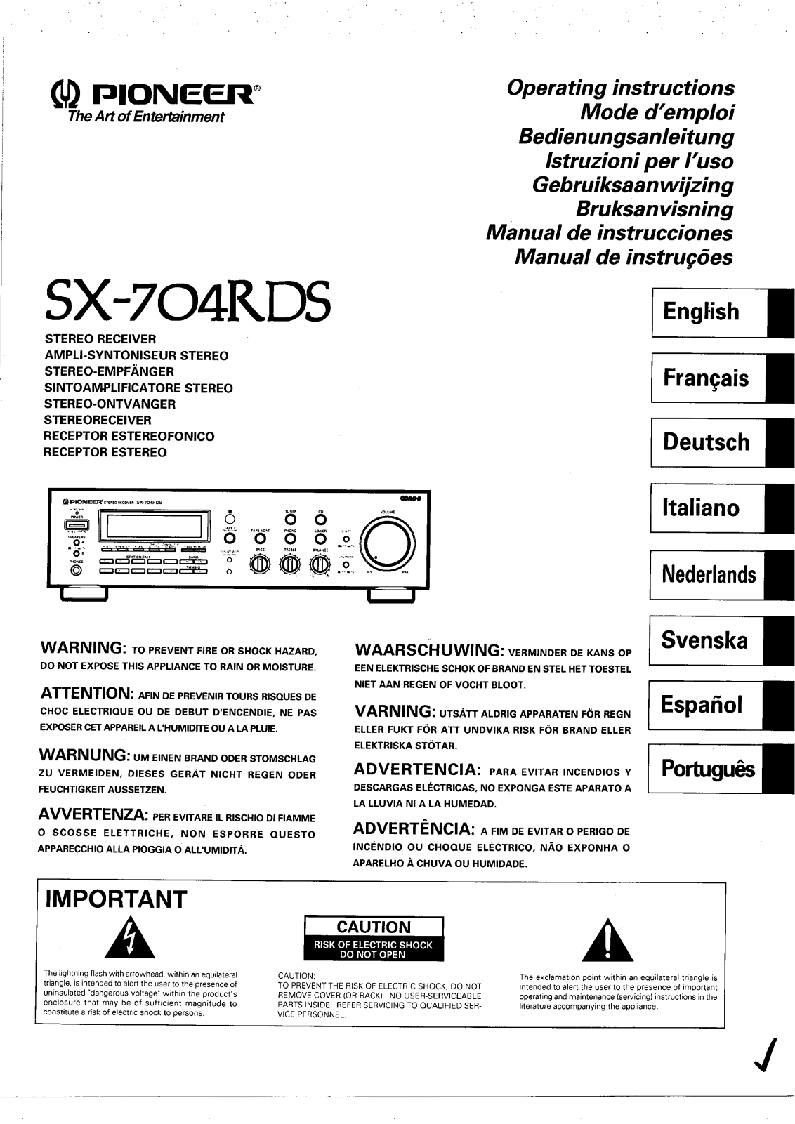 Pioneer SX-704-RDS Owners manual