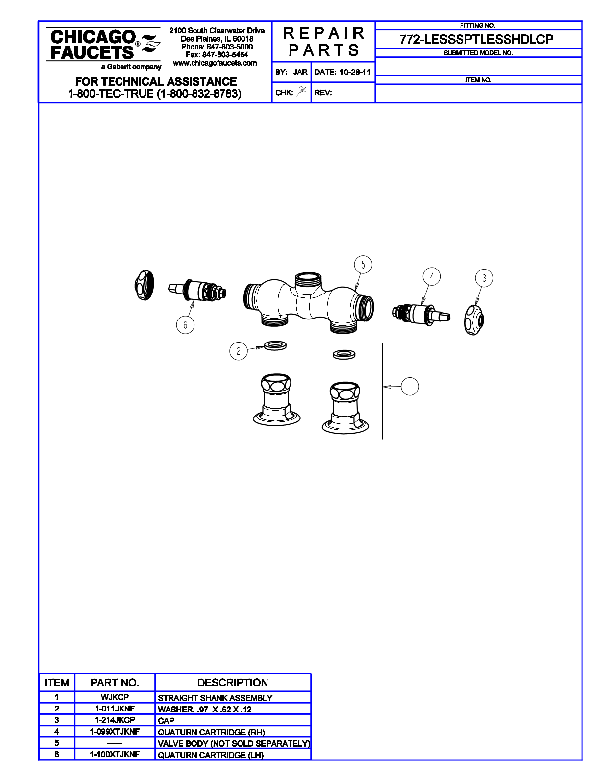 Chicago Faucet 772-LESSSPTLESSHDLCP Parts List