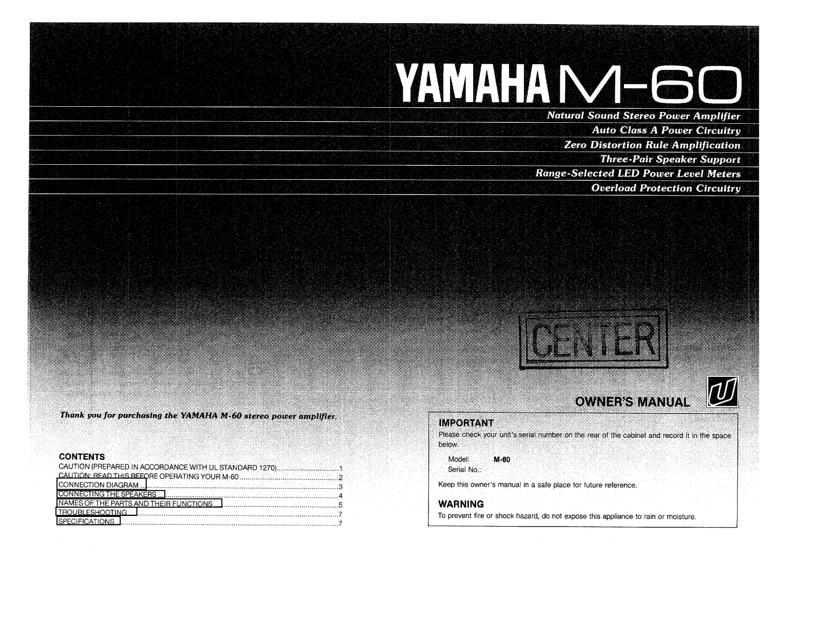 Yamaha M-60 Owners manual