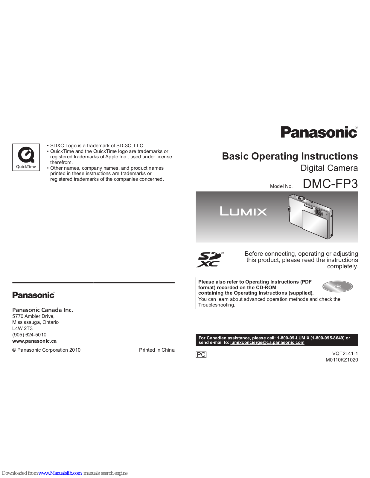 Panasonic DMC-FP3AB, DMC-FP3K, DMC-FP3R, DMC-FP3S, Lumix DMC-FP3 Basic Operating Instructions Manual