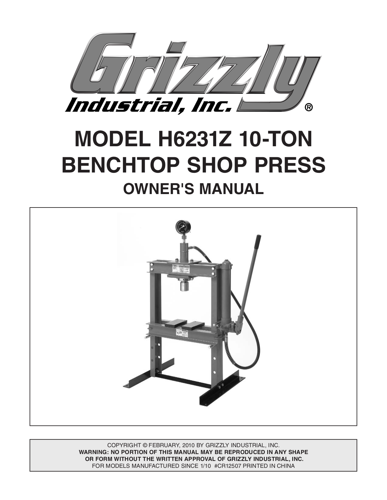 Grizzly H6231Z User Manual