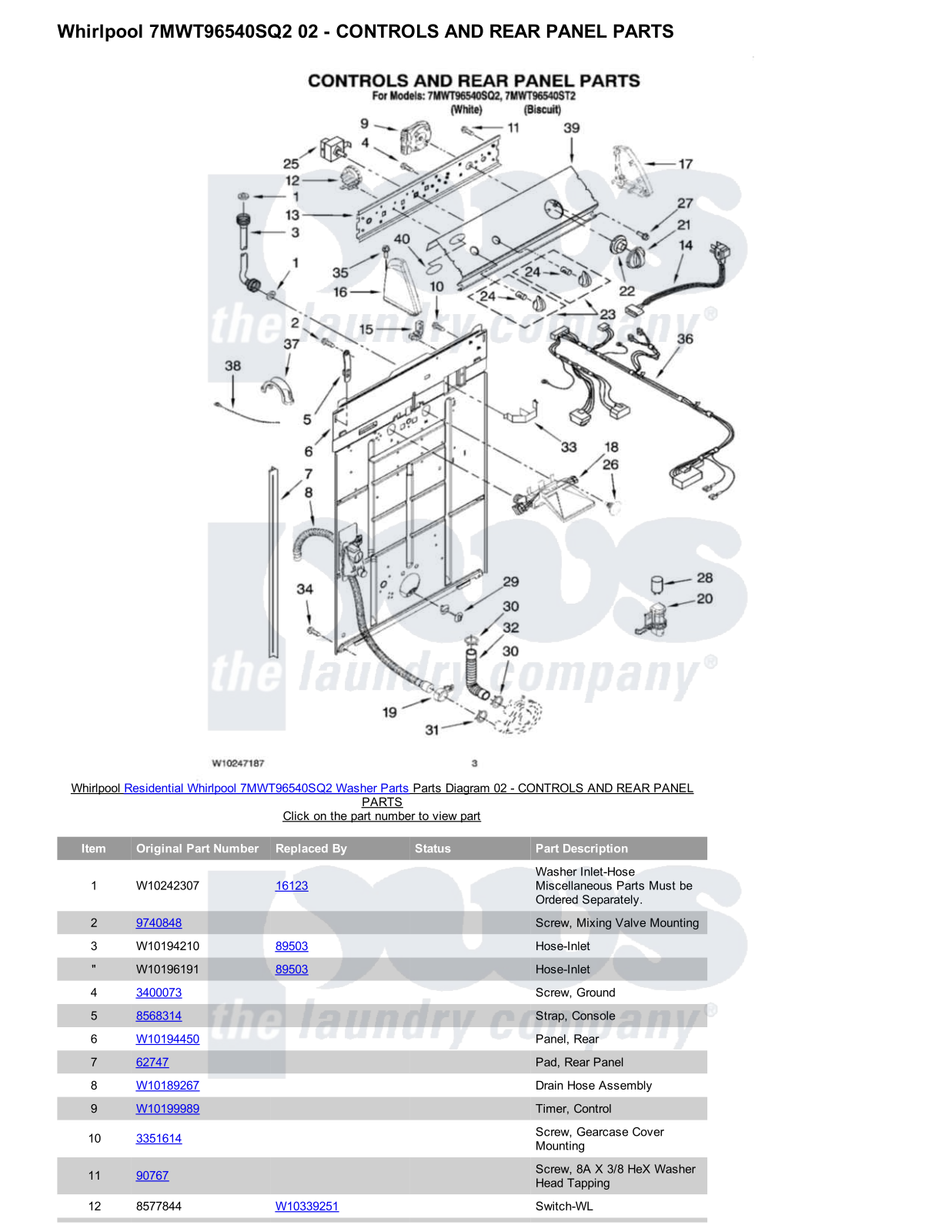 Whirlpool 7MWT96540SQ2 Parts Diagram