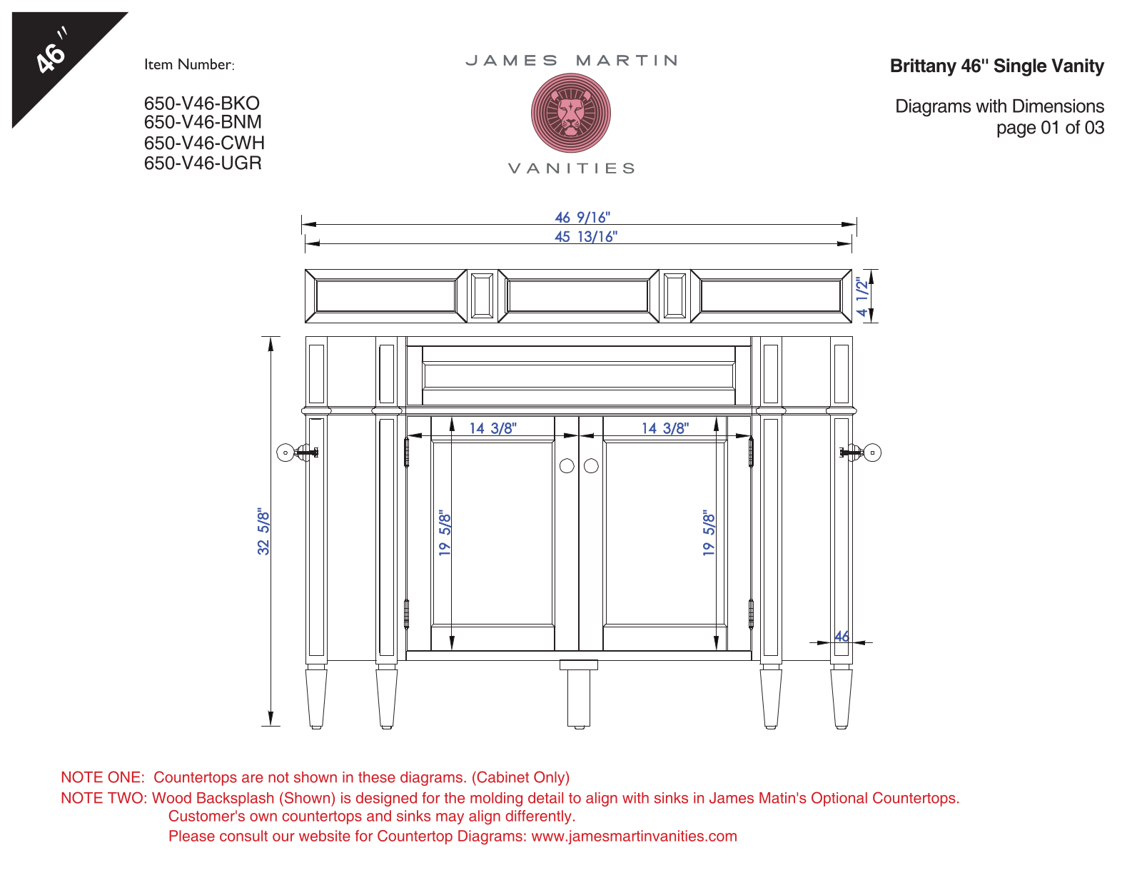 James Martin 650V46CWHCAR, 650V46UGRCAR, 650V46UGRAF, 650V46CWHAF, 650V46BKOCAR Diagram