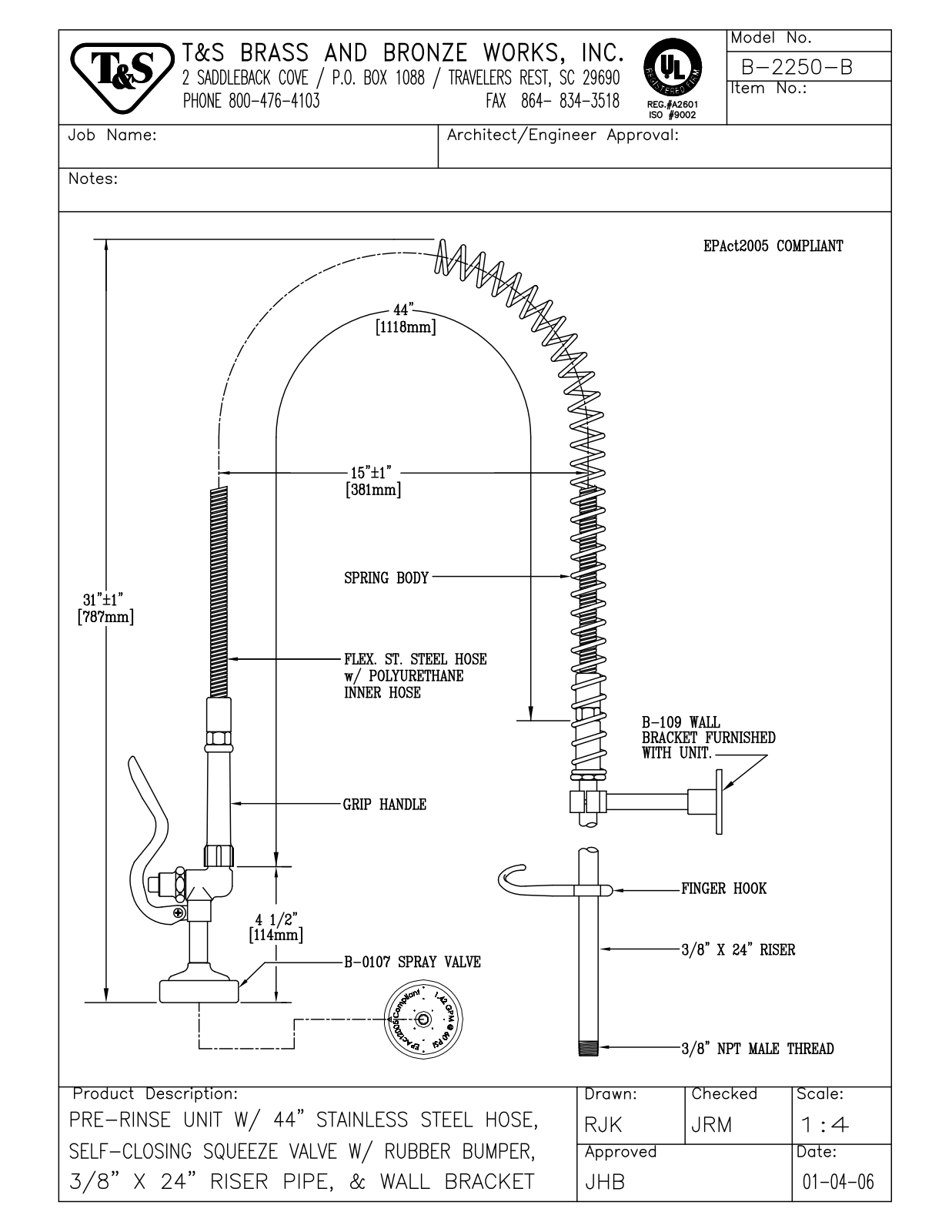 T & S Brass & Bronze Works B-2250-B General Manual