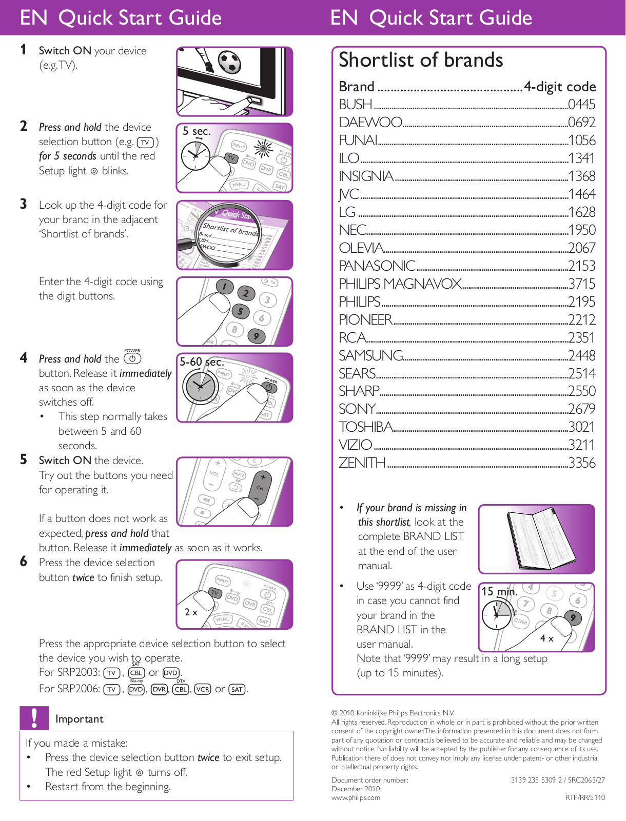 Philips SRC2063 Quick Start Manual