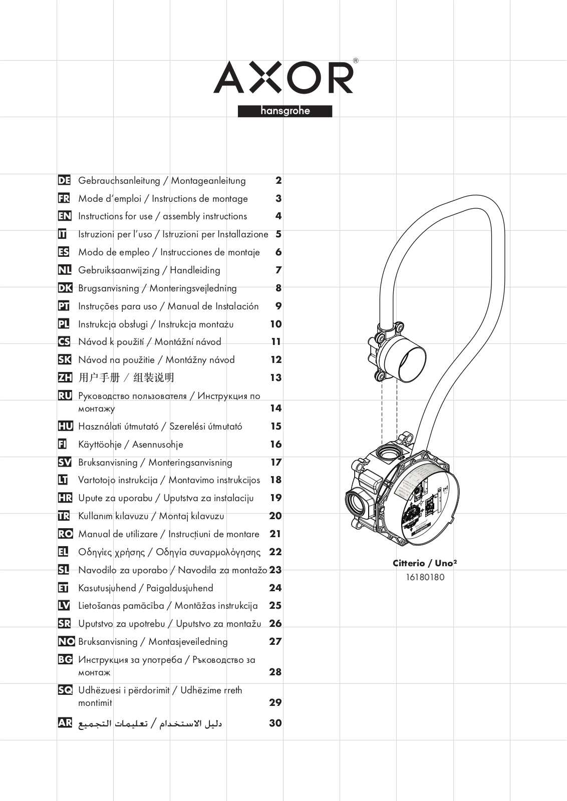 Hansgrohe 16180180 Instructions For Use/assembly Instructions