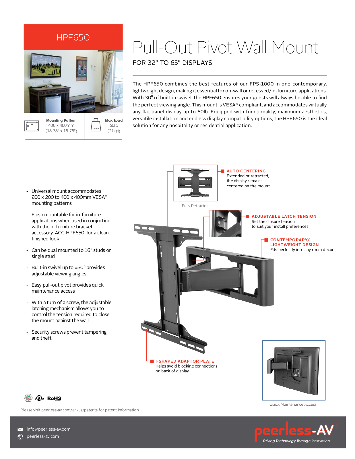 Peerless-AV HPF650 Specsheet