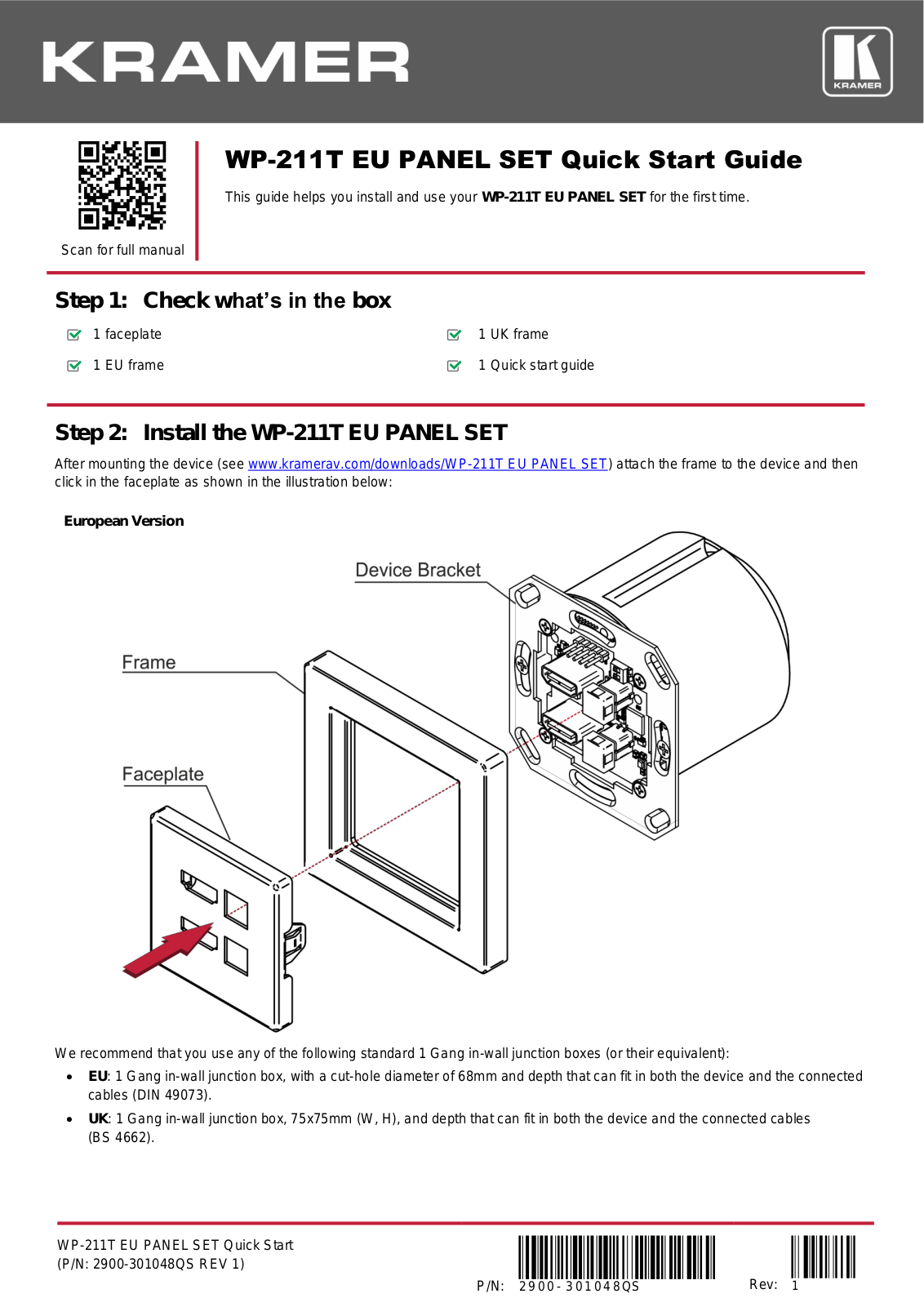 Kramer WP-211T EU PANEL SET Quick Start - ManualMachine.com