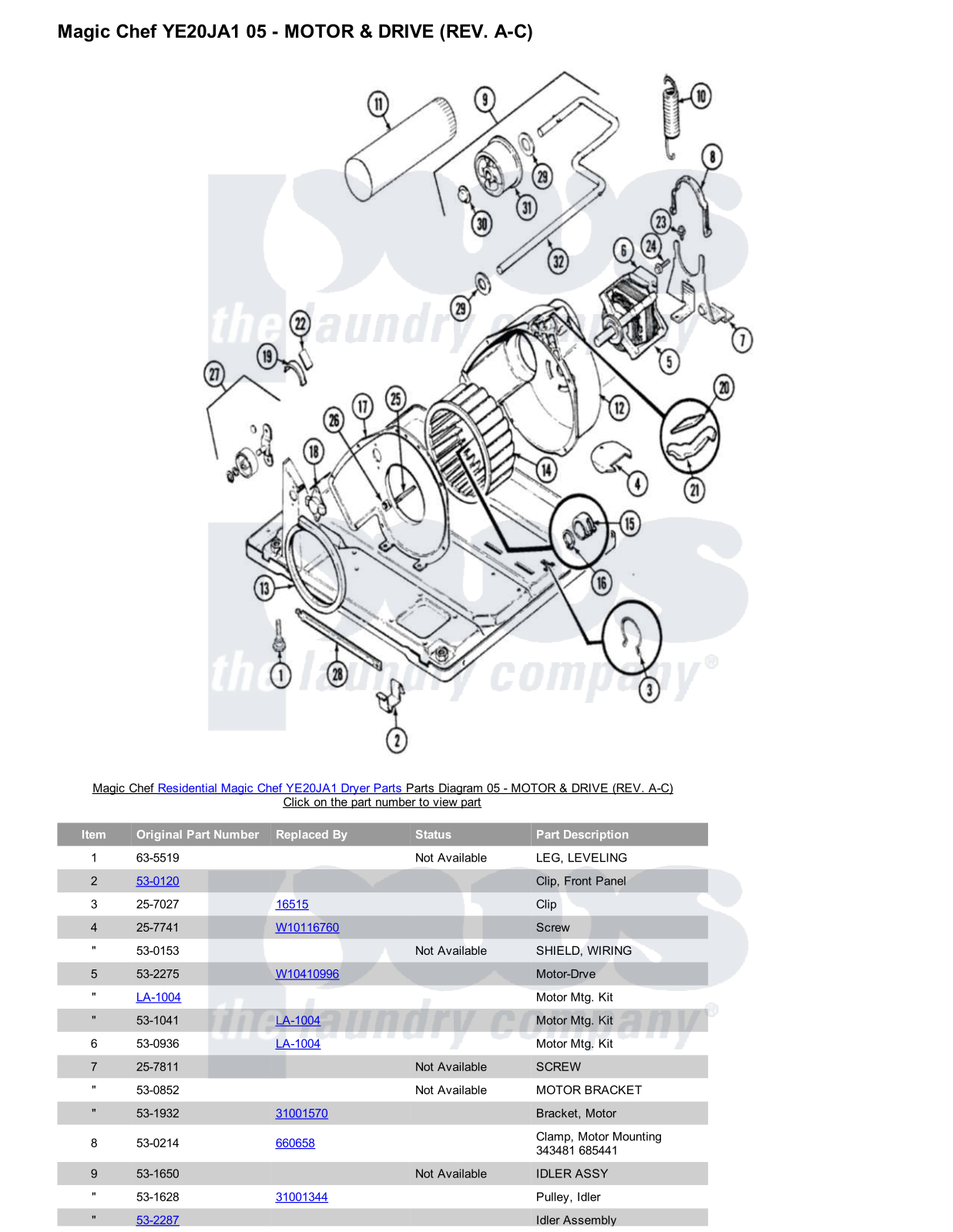 Magic Chef YE20JA1 Parts Diagram